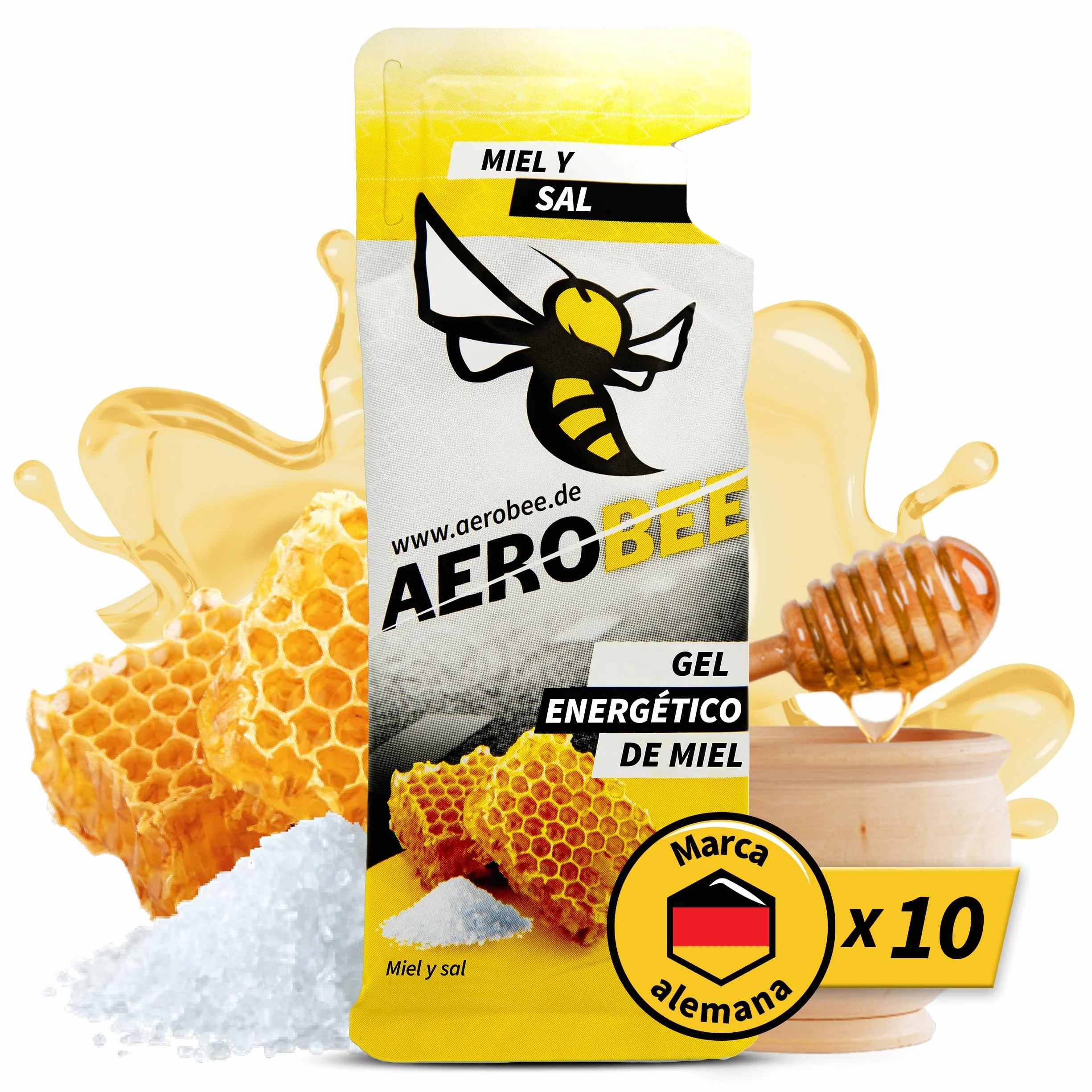 AEROBEE Energy Gel Classic Sabor a Miel y Sal 10x26g Gel Deportivo Energético Natural