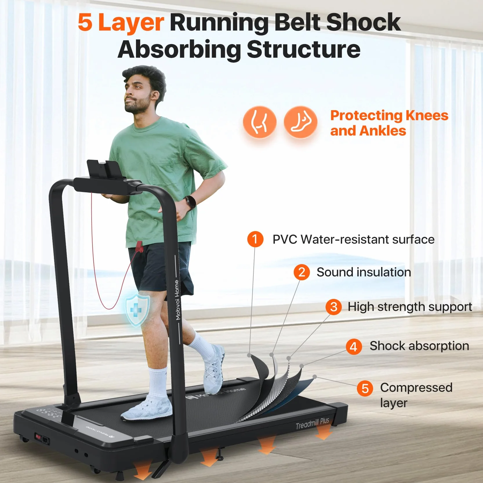 Mobvoi Home Treadmill Plus 3 in 1 Folding Treadmill Walking Pad 2.5HP Compact Under Desk Running Walking Machine for Home Office Remote Control LED Display 120kg 12KMH