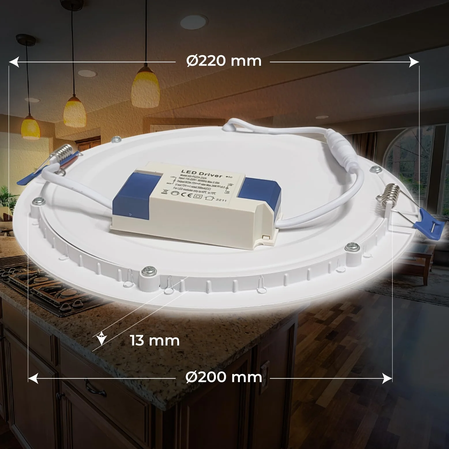 LED ATOMANT Downlight Panel Extraplano Redondo 220mm 20W 1800lm 6500K Luz Fría Corte 200mm Driver Incluido