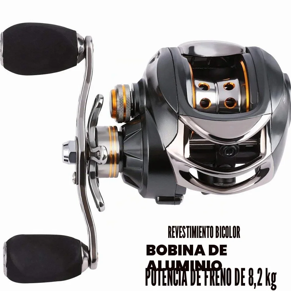 Sougayilang Carrete de cebo, 12 rodamientos de acero inoxidable, 18LB Super Drag, magnético de doble freno carrete de pesca para bajos, cangrejos