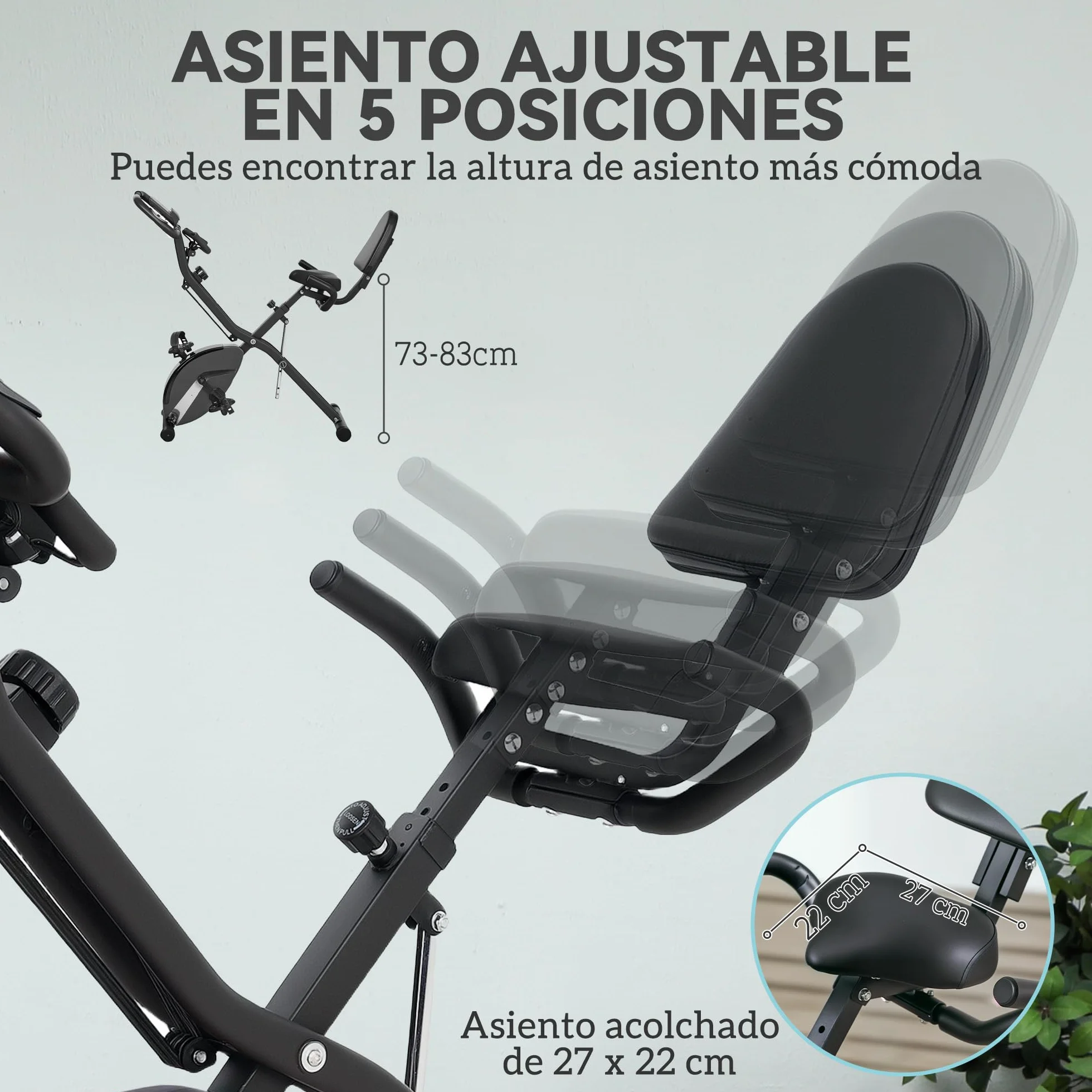 SPORTNOW Bicicleta Estática Plegable con Respaldo Bici Estática Silenciosa con 8 Niveles de Resistencia Magnética Sillín Regulable Volante Pantalla LCD Pulsómetro y Banda Carga 110 kg