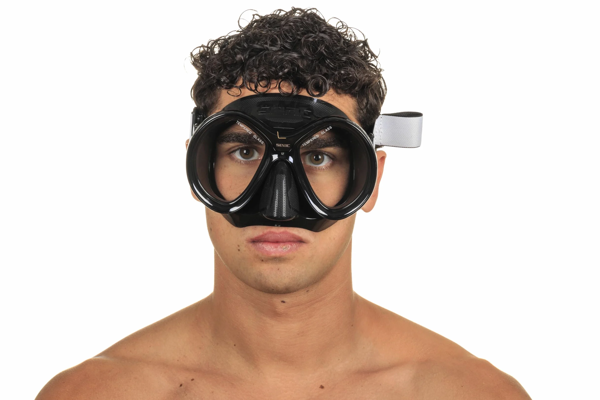 SEAC Chiara Máscara de Lente Doble de Vidrio Templado para Buceo y Snorkeling con Hebilla 3D, con Correa Textil o de Silicona, Unisex Adulto