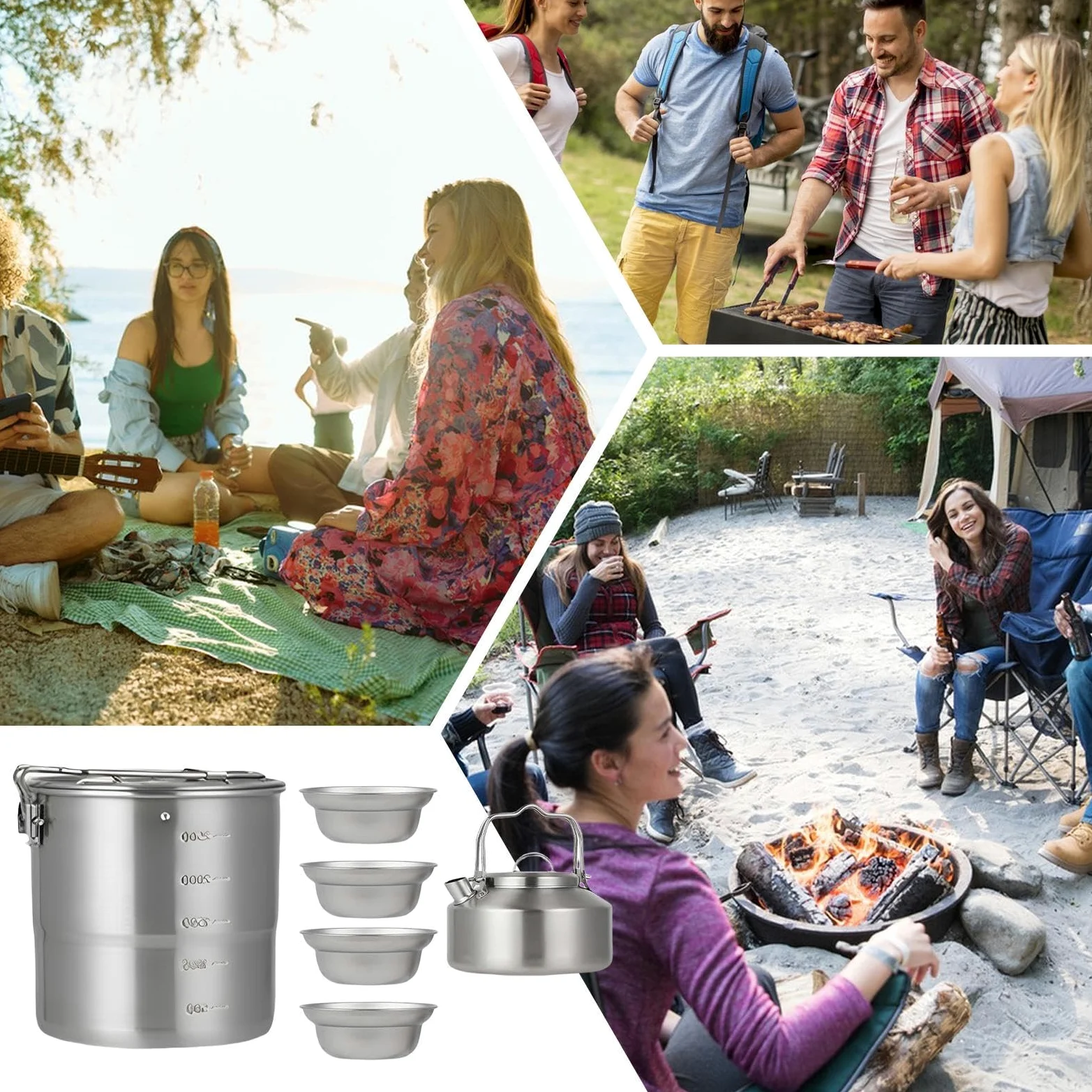 Juegos de Menaje para Camping Juego de Cocina para Fogata | Equipo de Supervivencia para Familia Jardín Senderismo Picnic Viaje