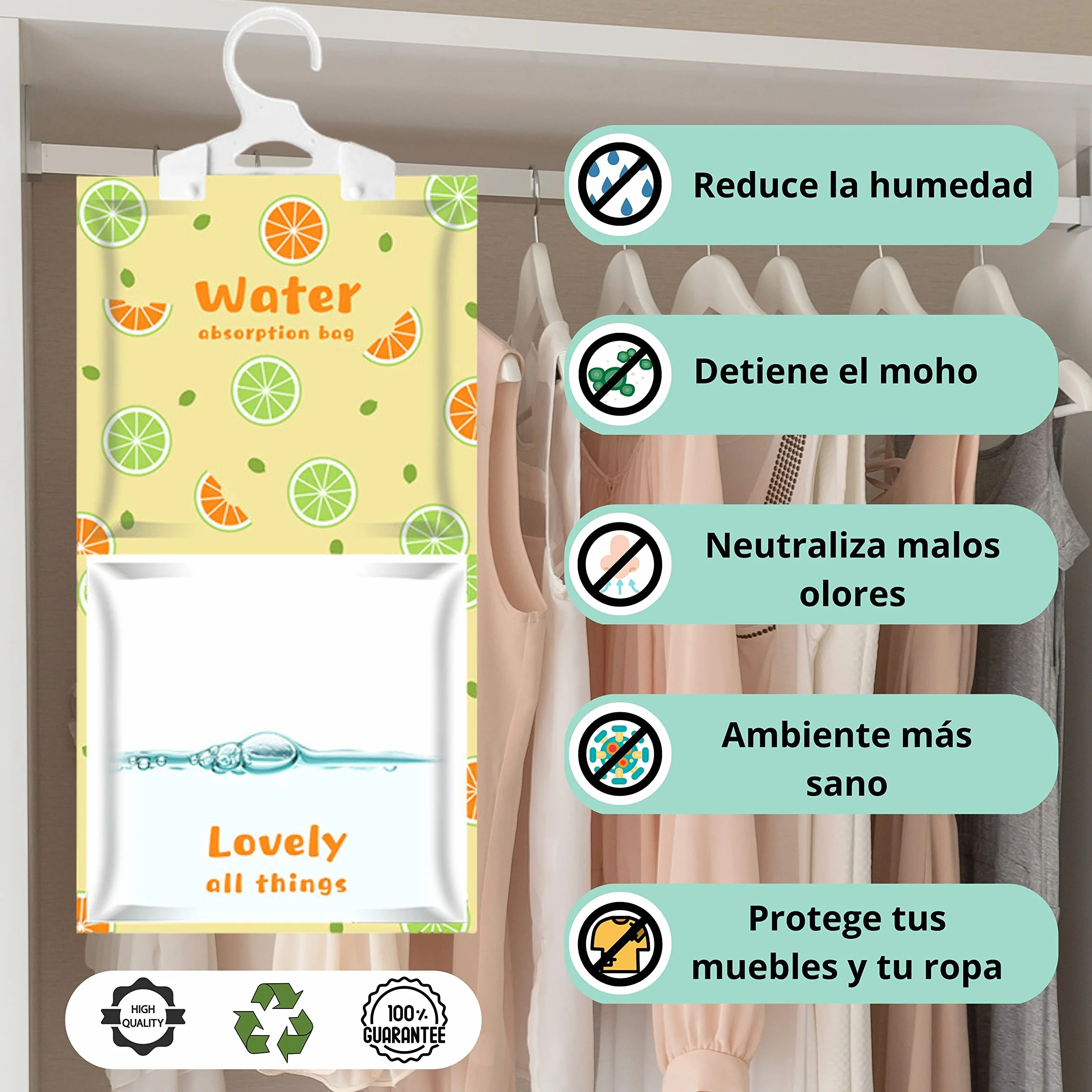 Bolsas Antihumedad Armarios 8 x 500 ml Deshumidificador Absorbe Humedad Antimoho Baño