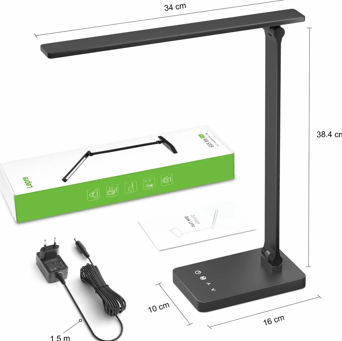 Lepro Lámpara LED Escritorio 9,2W 750LM 5 Colores 5 Niveles Brillo Regulable Mesa Oficina Negro