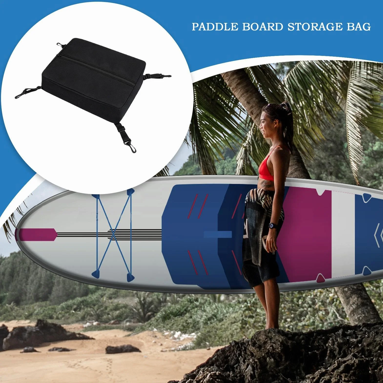 Paddle Board Deck Bag, Surfboard Storage Mesh Pouch, Zippered Stand Up Paddleboard Accessory, Waterproof and Lightweight Gear Organizer for Kayaking, Outdoor Adventures