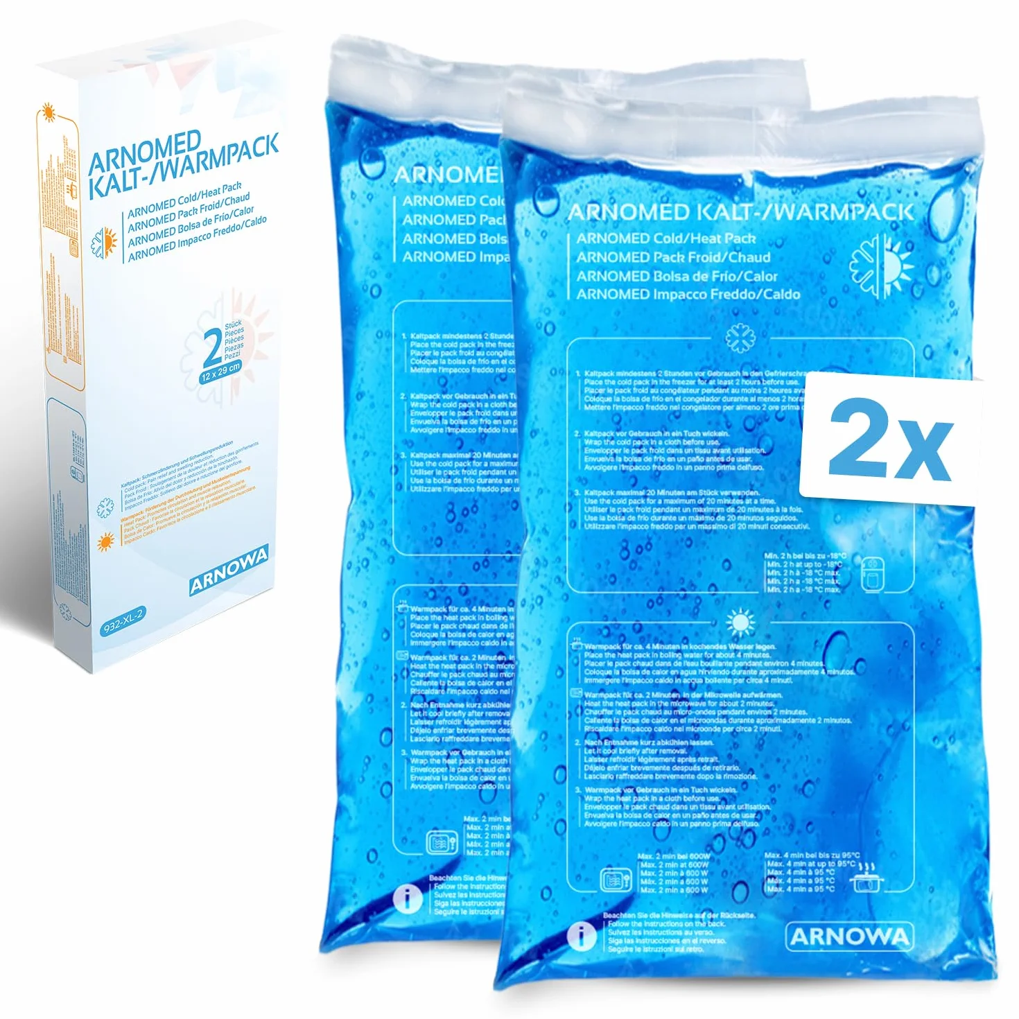 ARNOMED® 2x Compresas frías de gel reutilizables 12x29cm aptas para microondas