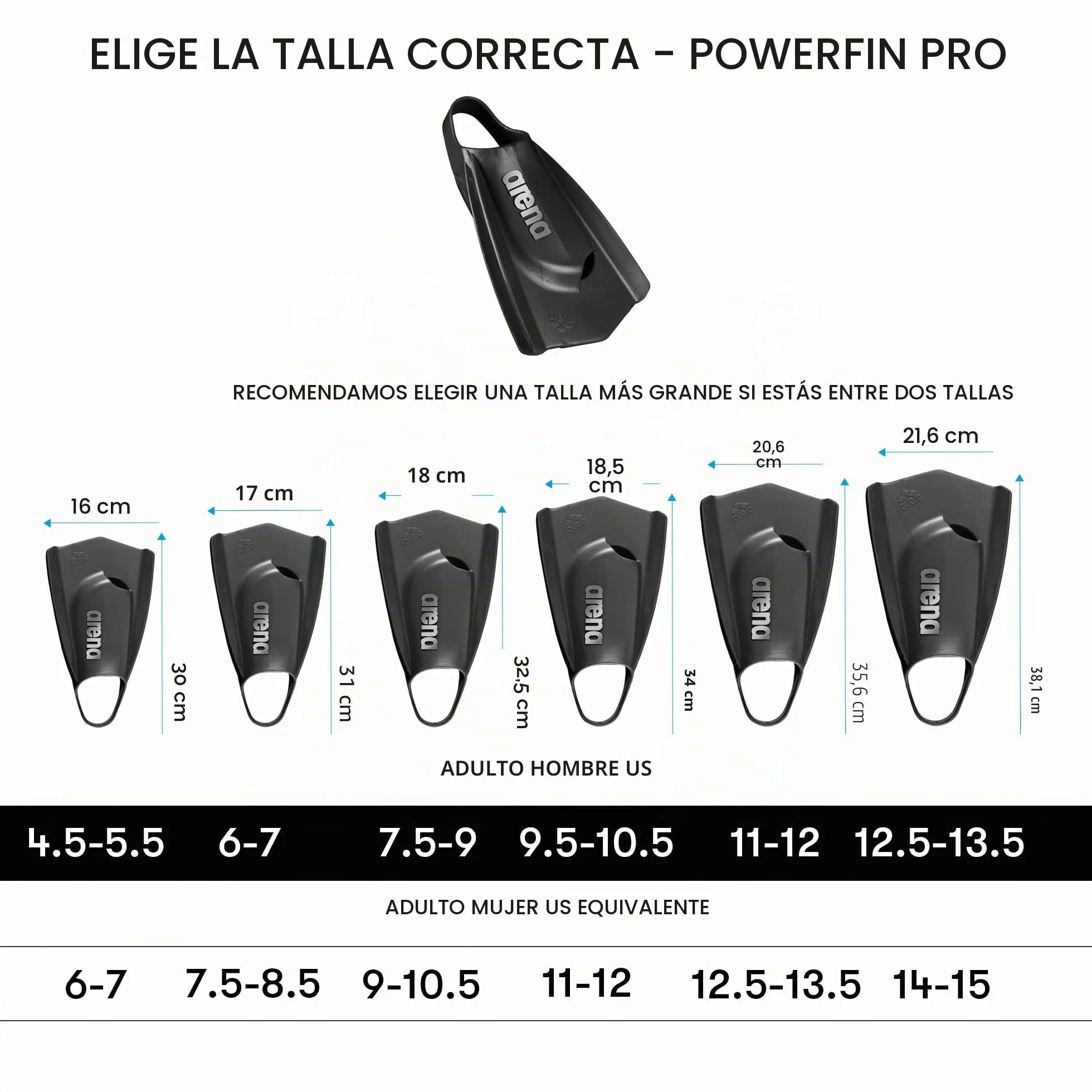 Arena Powerfin Pro II - Aletas de Entrenamiento de natación Unisex para Adultos y Hombres y Mujeres, Aletas de Hoja Corta de Silicona, Personalizables a la Izquierda/Derecha