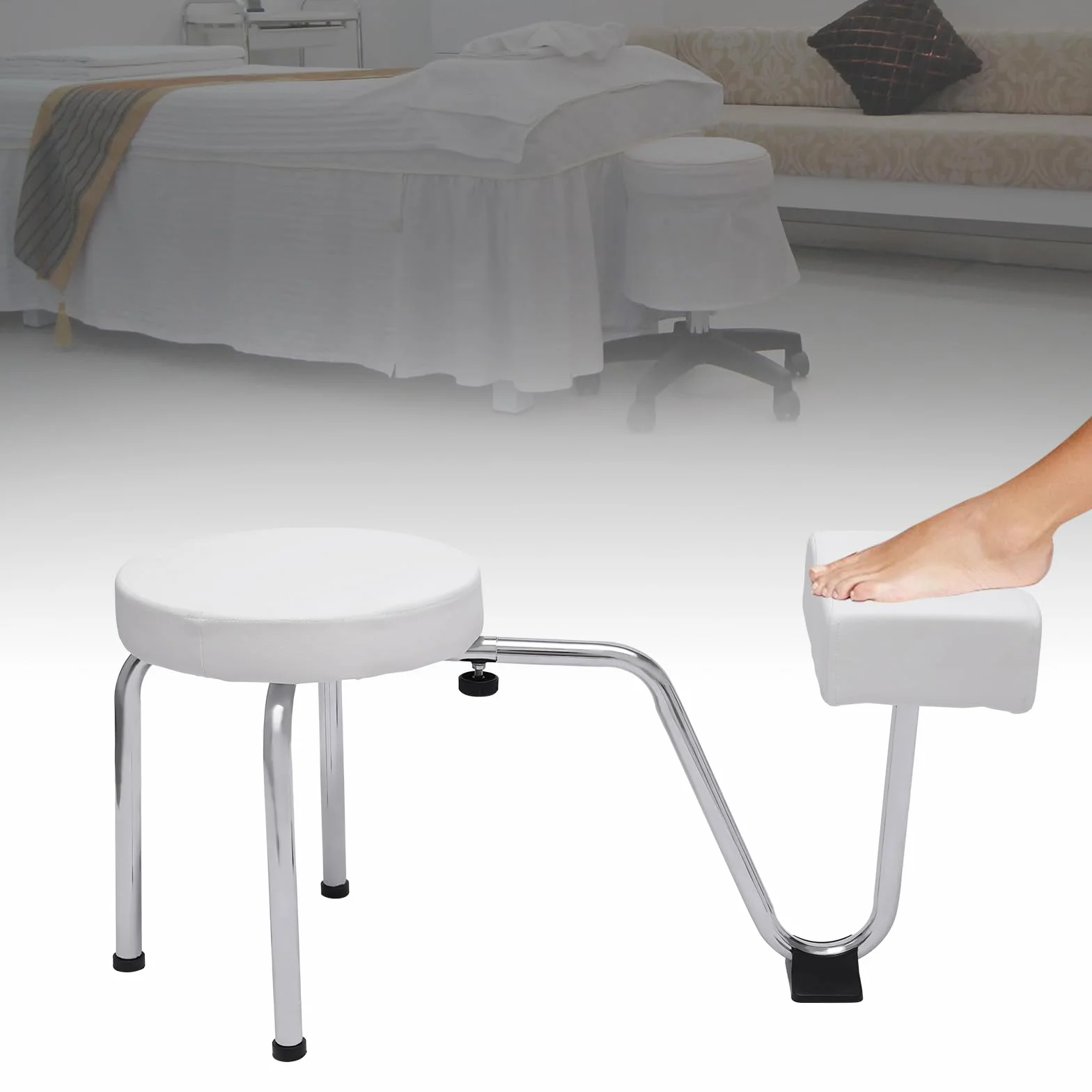 Taburete 2 en 1 para Pedicura Reposapiés Ajustable con Bandeja PVC