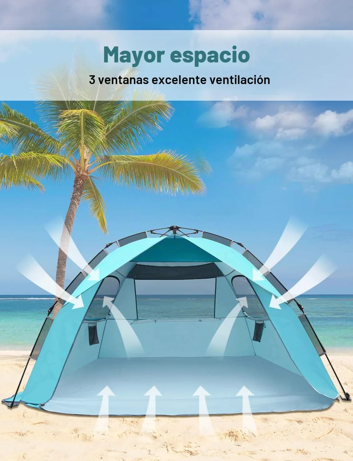 Glymnis Carpa Hidráulica Automática Playa 4-6 Personas Protección Solar UPF 50+