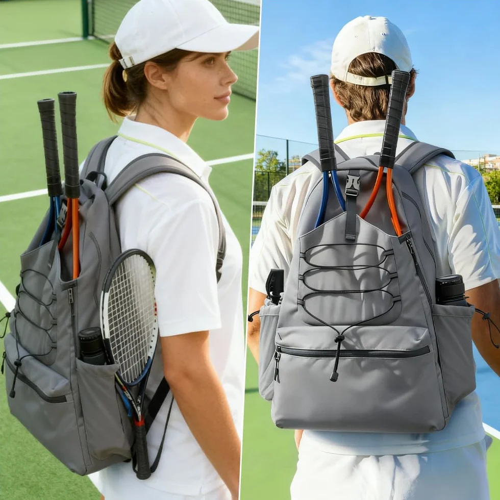 Bolsa de Tenis Impermeable con Zapatillero para 2 Raquetas Pickleball Padel Squash Bádminton
