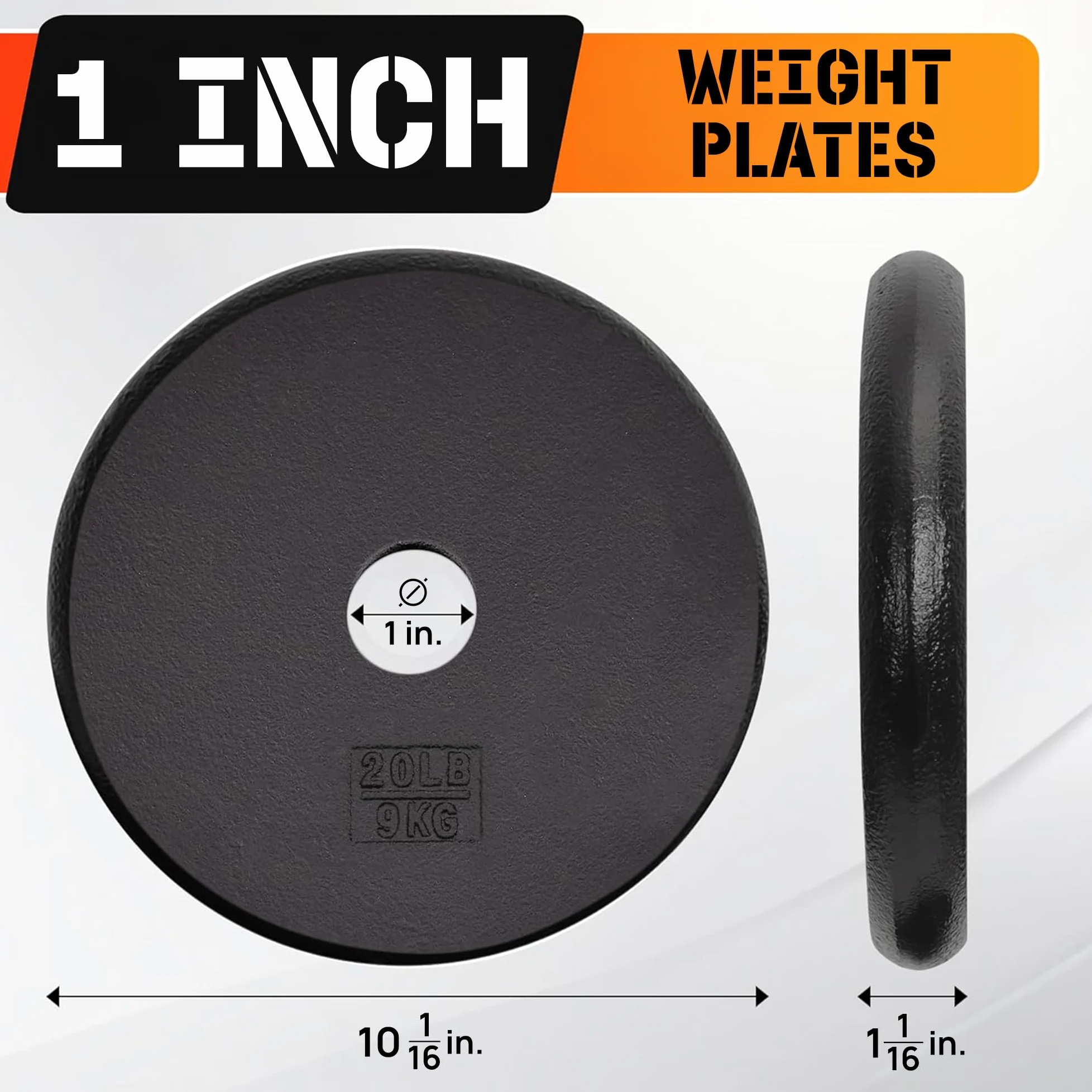 Yes4All Placa de peso estándar de hierro fundido de 1 pulgada, ideal para entrenamiento de fuerza, 20 libras, par