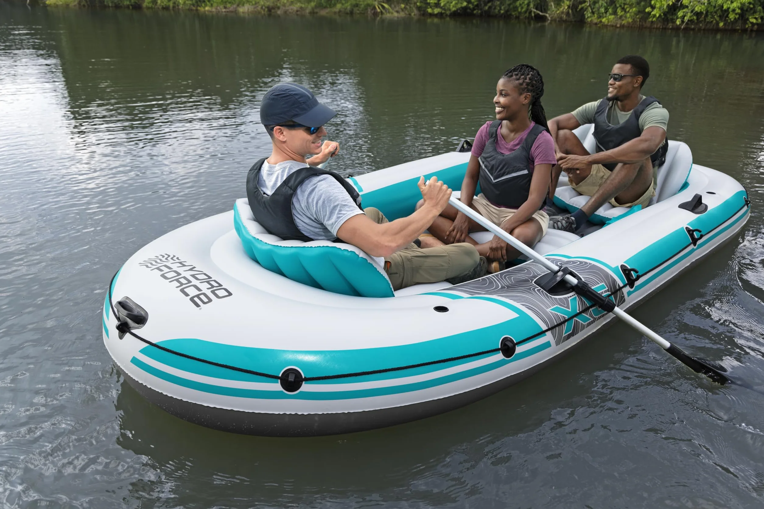 Bestway | Hydro-Force Adventure Elite X5 Inflatable Raft Set| Inflatable Boat with Hand Pump, Oars, Seats, Gear Pouch, Carry Bag | Five-Seater