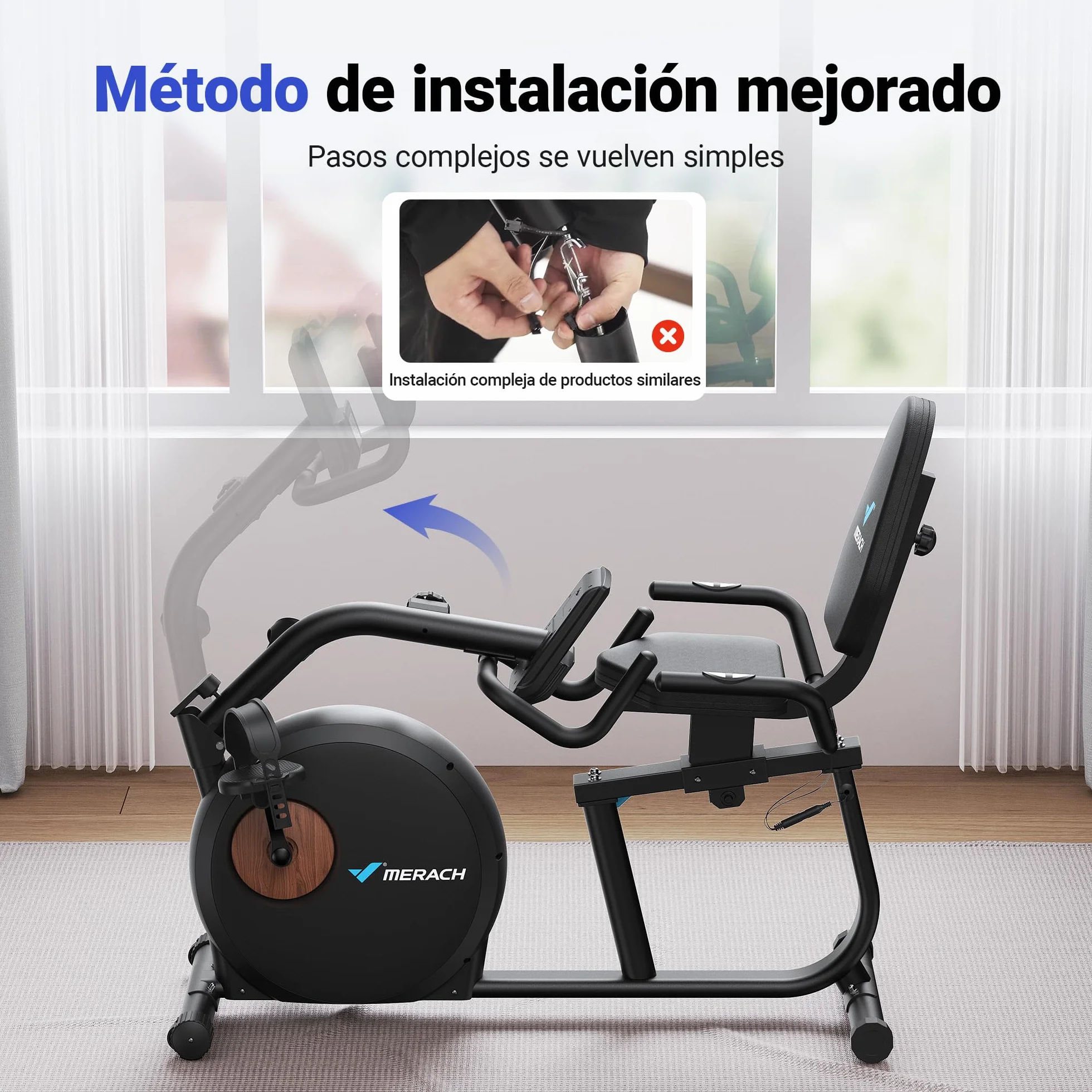 MERACH Bicicleta Estatica, Bicicleta Estática Magnética con 8 Niveles de Resistencia Ajustables, Bicicleta Reclinada con Pantalla LCD, Manillar de Frecuencia Cardíaca, Capacidad de Carga de 136 kg