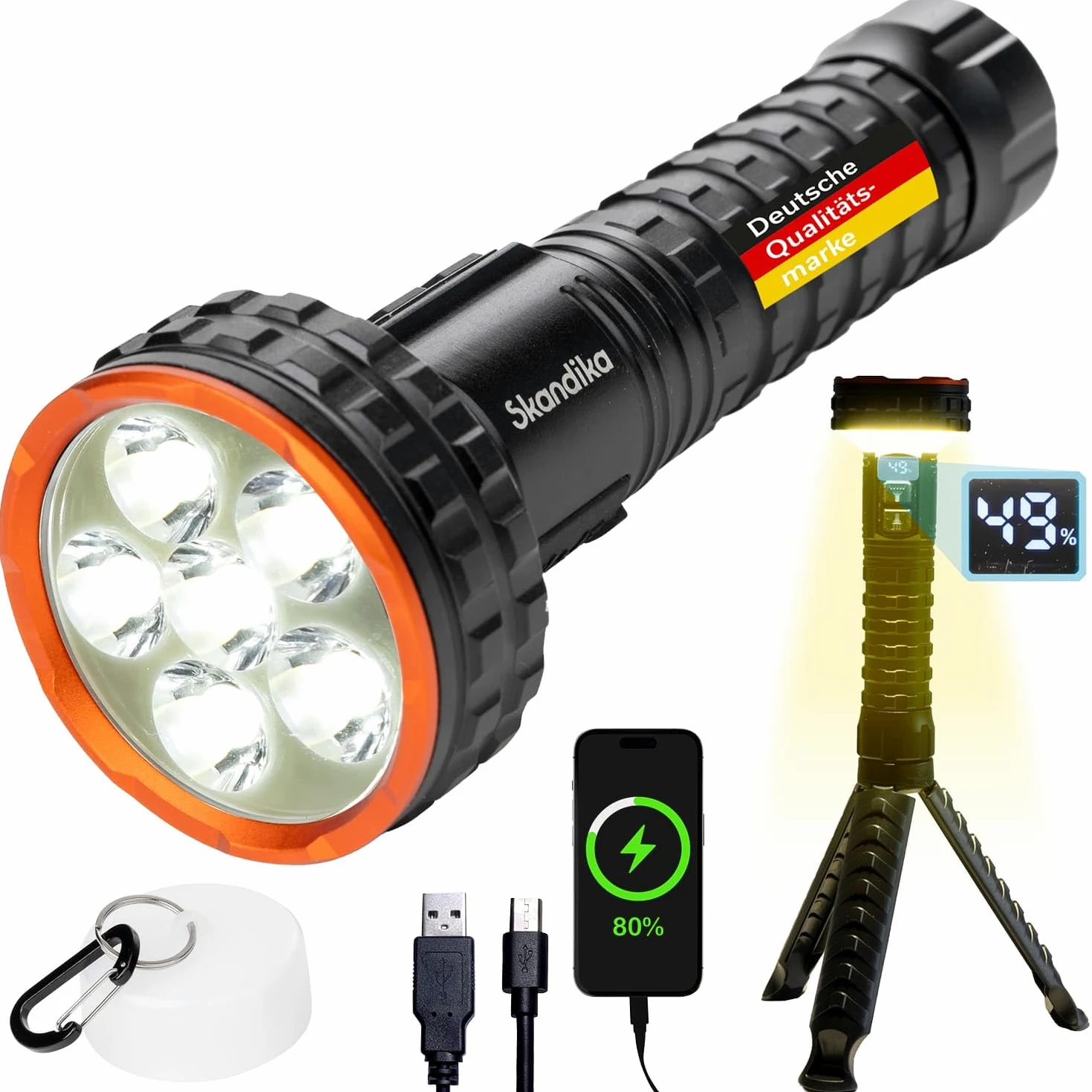 skandika Linterna LED Lyska – Linterna de camping 2 en 1 con LED COB – batería recargable | con imán - luz LED - linterna de mano - para actividades al aire libre - senderismo