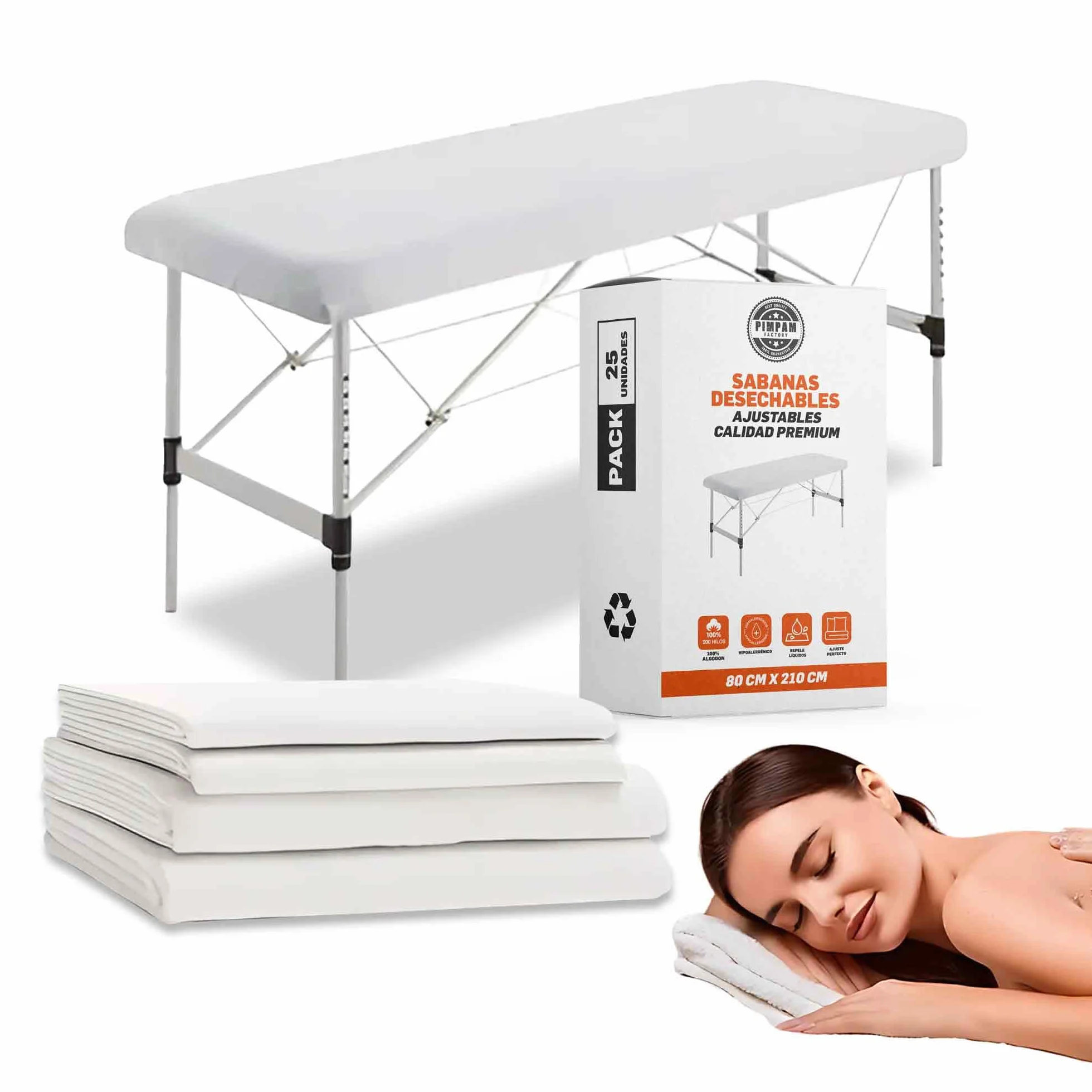 PimPam Factory Sabanas Desechables Camilla Masaje 80x210 cm Pack 25 SMS Hipoalergénico Repelente a Líquidos