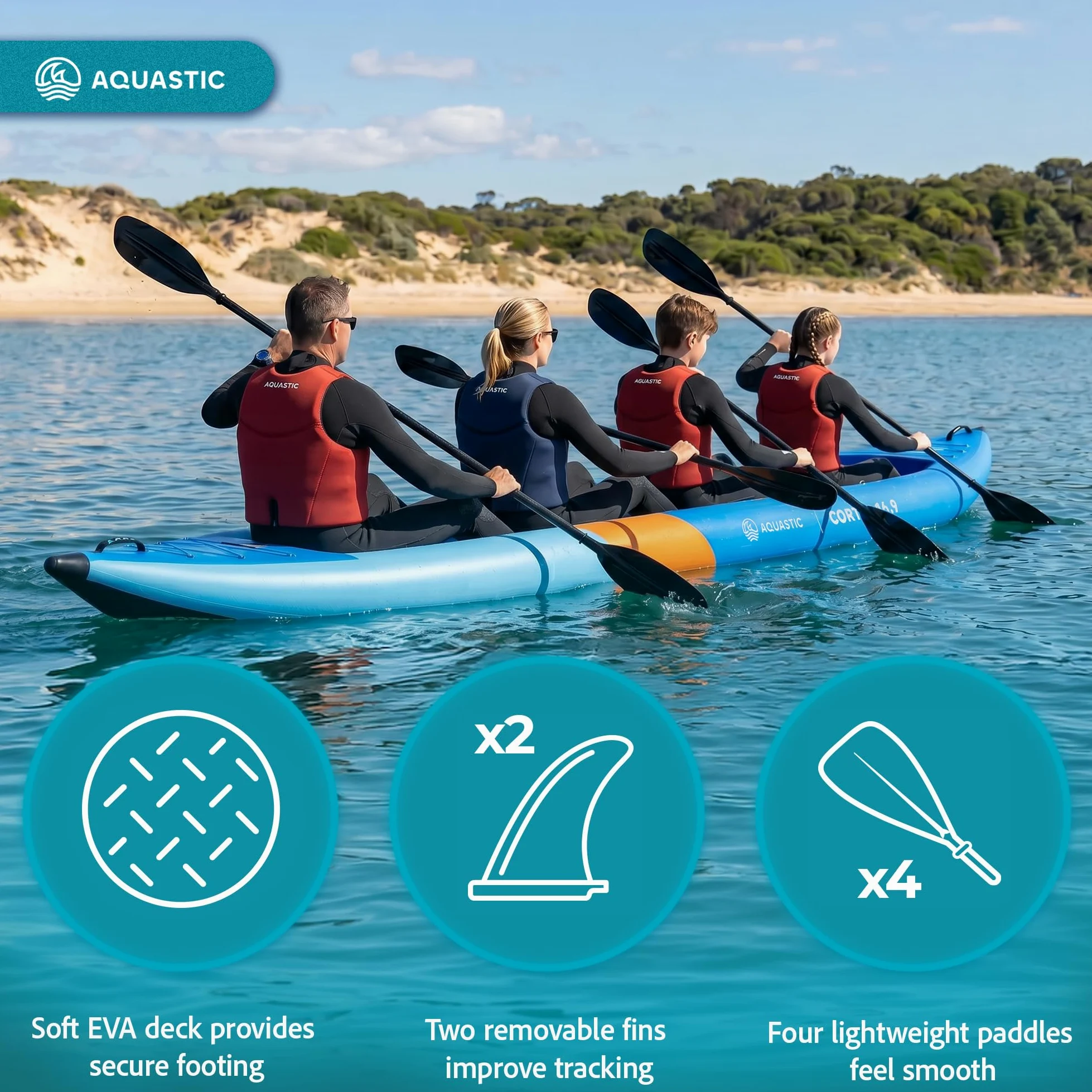 AQUASTIC Cortez 16'9 - Kayak hinchable híbrido para 4 personas de hasta 340 kg