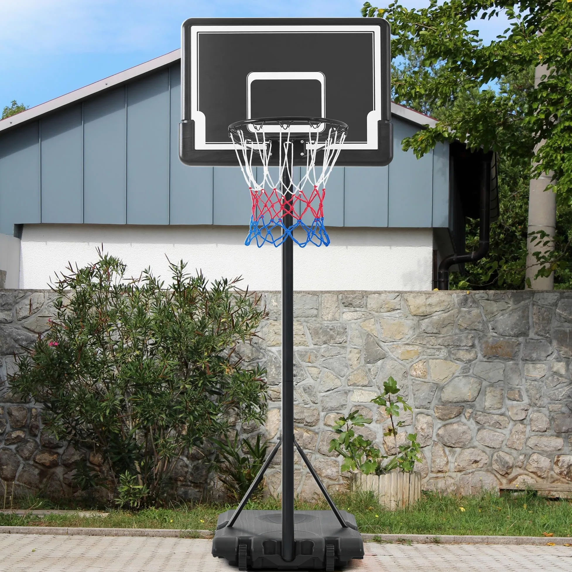 Yaheetech Canasta Baloncesto Exteior, Aro de Baloncesto con Ruedas Tableros de Baloncesto para Adultos Altura Ajustable 182-215 cm Negro