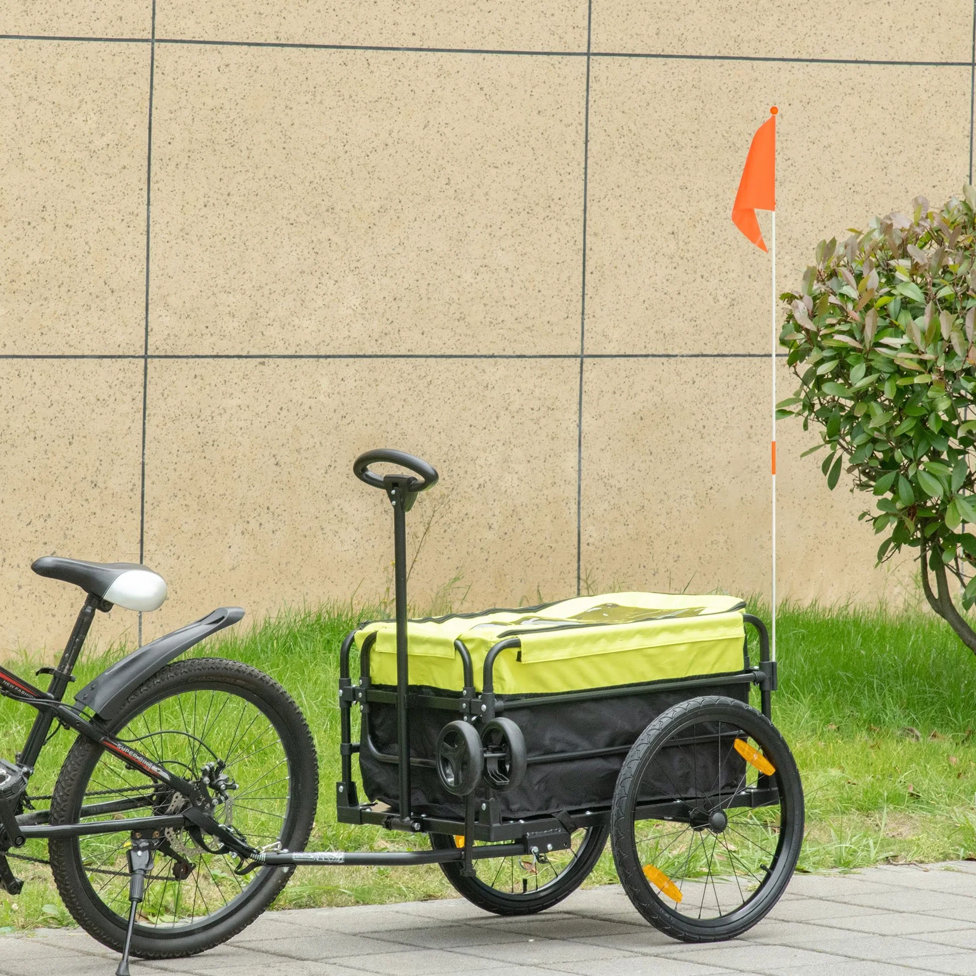 HOMCOM 2 en 1 Remolque de carga para bicicleta con neumáticos de 20 pulgadas, capacidad de carga de 40 kg, acero Oxford, 130 x 64 x 64/103 cm