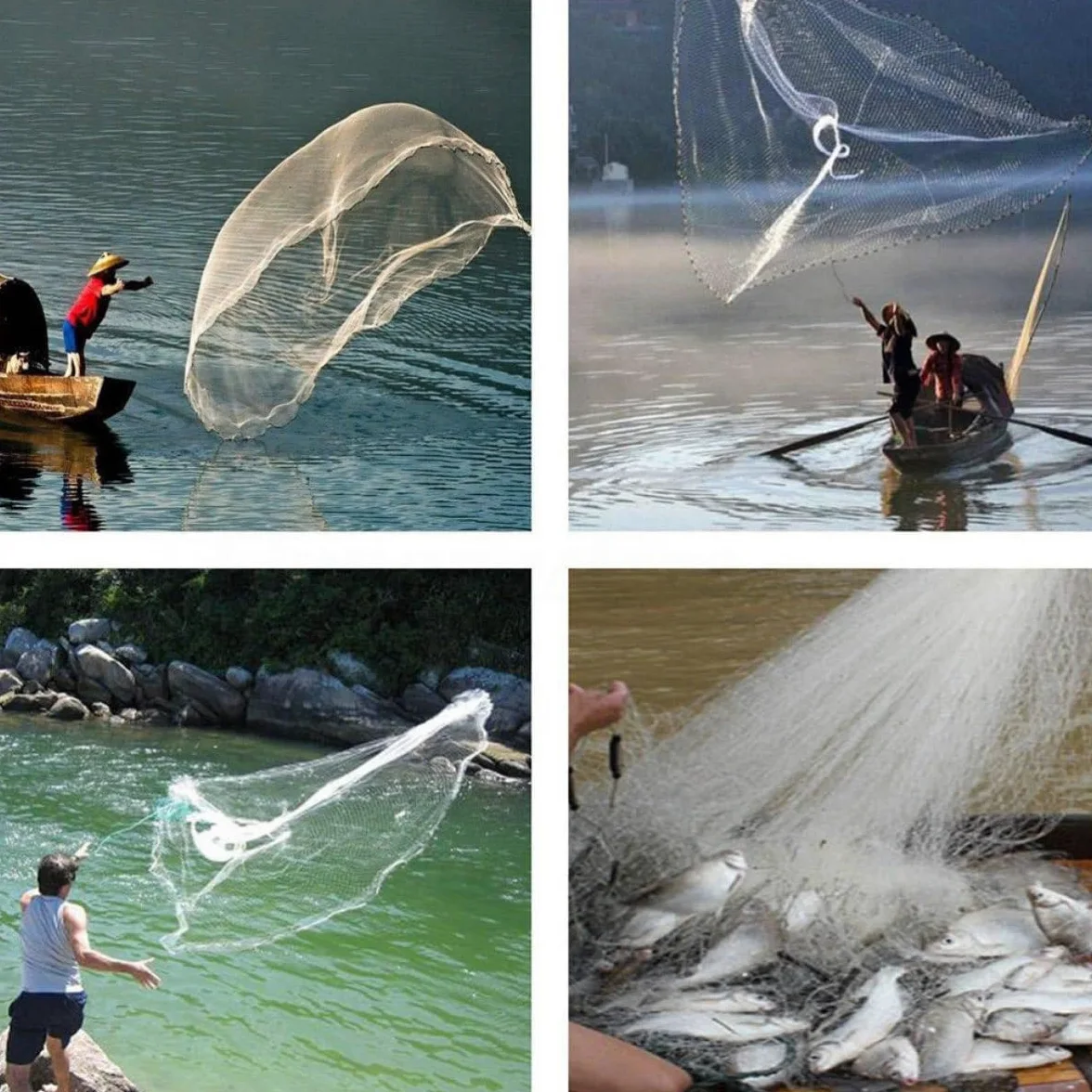 Red de Pesca Manual Plegable sin Anillo, Ligera y Fiable | Plástico y Acero Inoxidable, Cuerda Incluida, Suministros de Pesca al Aire Libre, Accesorios para Pesca