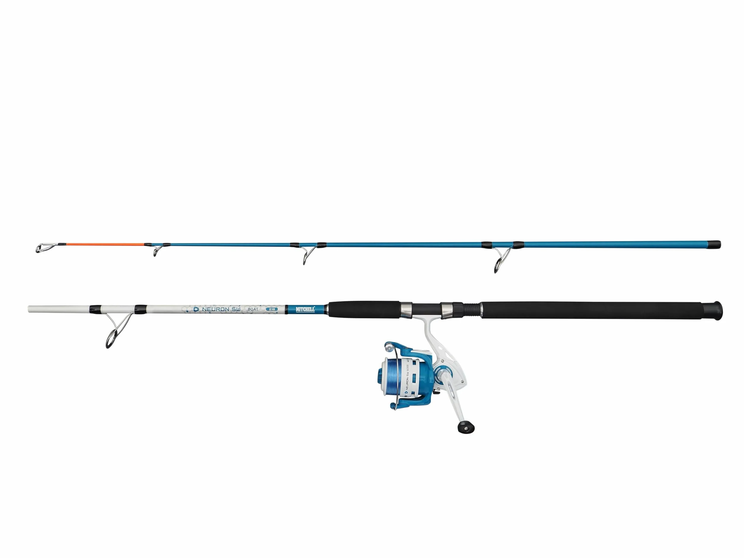 Mitchell Neuron SW II Combinación de caña y Carrete | Set de Pesca en Barco para Agua Salada | Carrete con 1+1 roientos | Preenrollado y Listo para Pescar | Múltiples Opciones