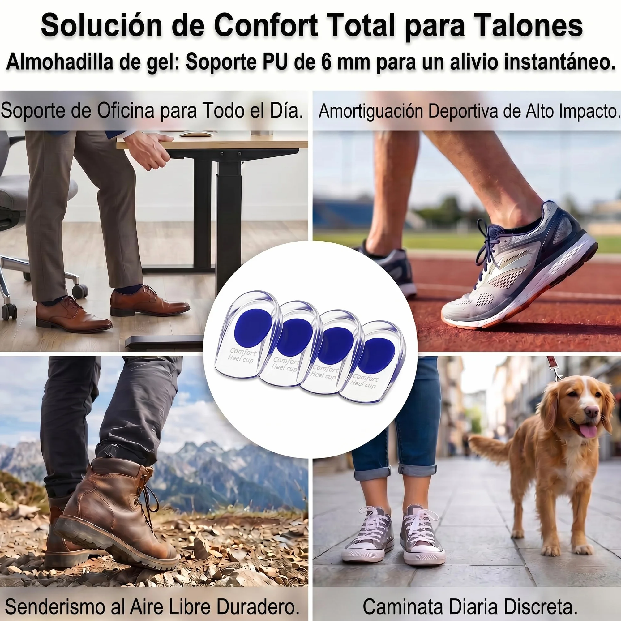 Taloneras Silicona PU Plantillas de Gel para Talón Anti-Dolor Fascitis Plantar Espolones Calcáneos Tamaño 39-45 Azul