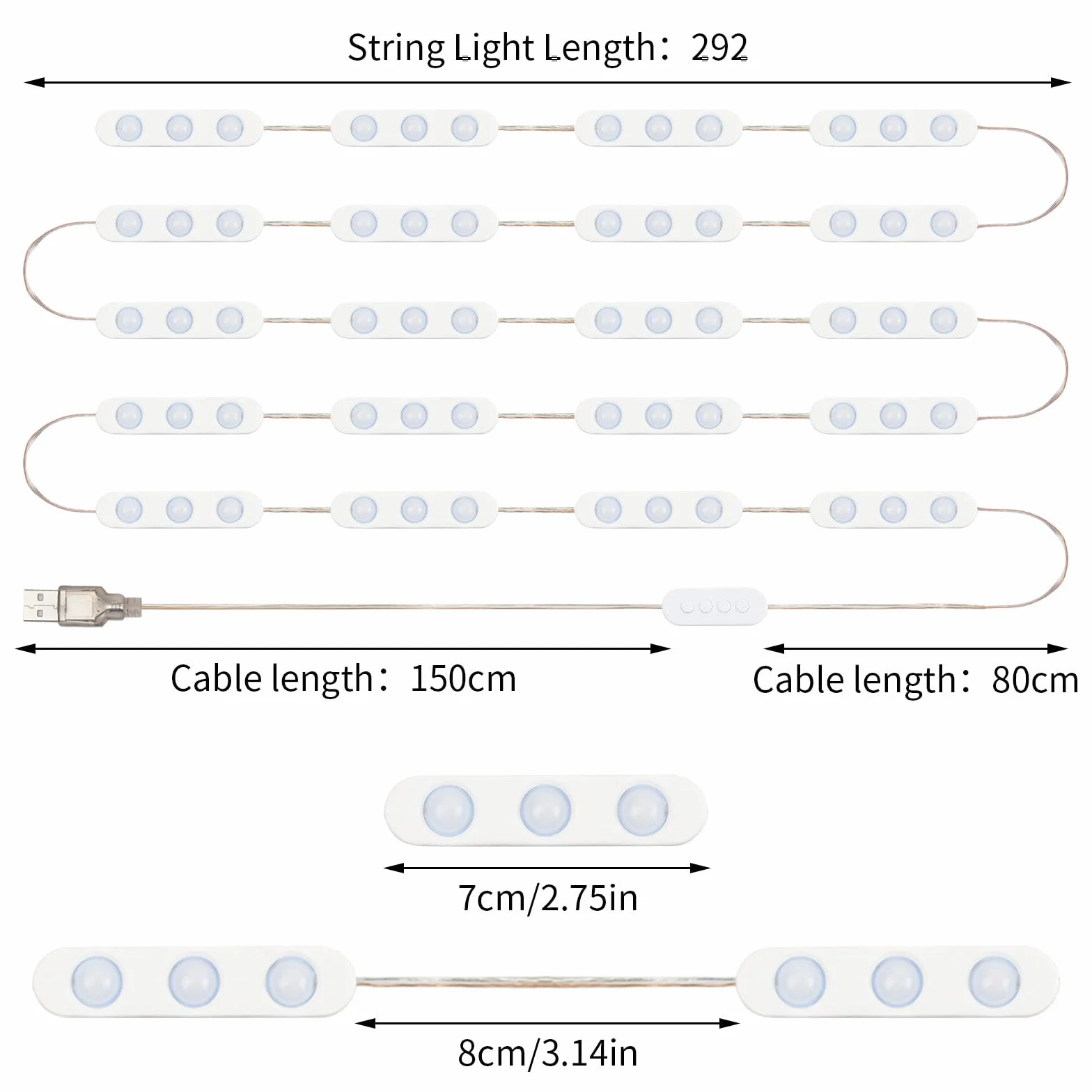 Luces LED de Espejo 5M 60 LED 3 Colores Ajustable Maquillaje Tocador Armario