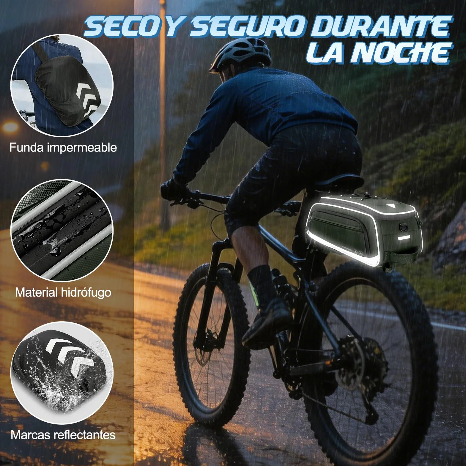 RAINSMORE Alforjas Bicicleta Impermeables 15L Expandibles Bolsa Bicicleta con Funda de Lluvia Reflectante Bolsas para Bicicleta Trasera Ciclismo Urbano y Bicicleta Eléctrica Verde