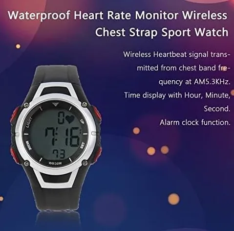 Reloj digital con monitor de frecuencia cardíaca con sensor de correa para el pecho, rastreador de fitness para correr y hacer ejercicio