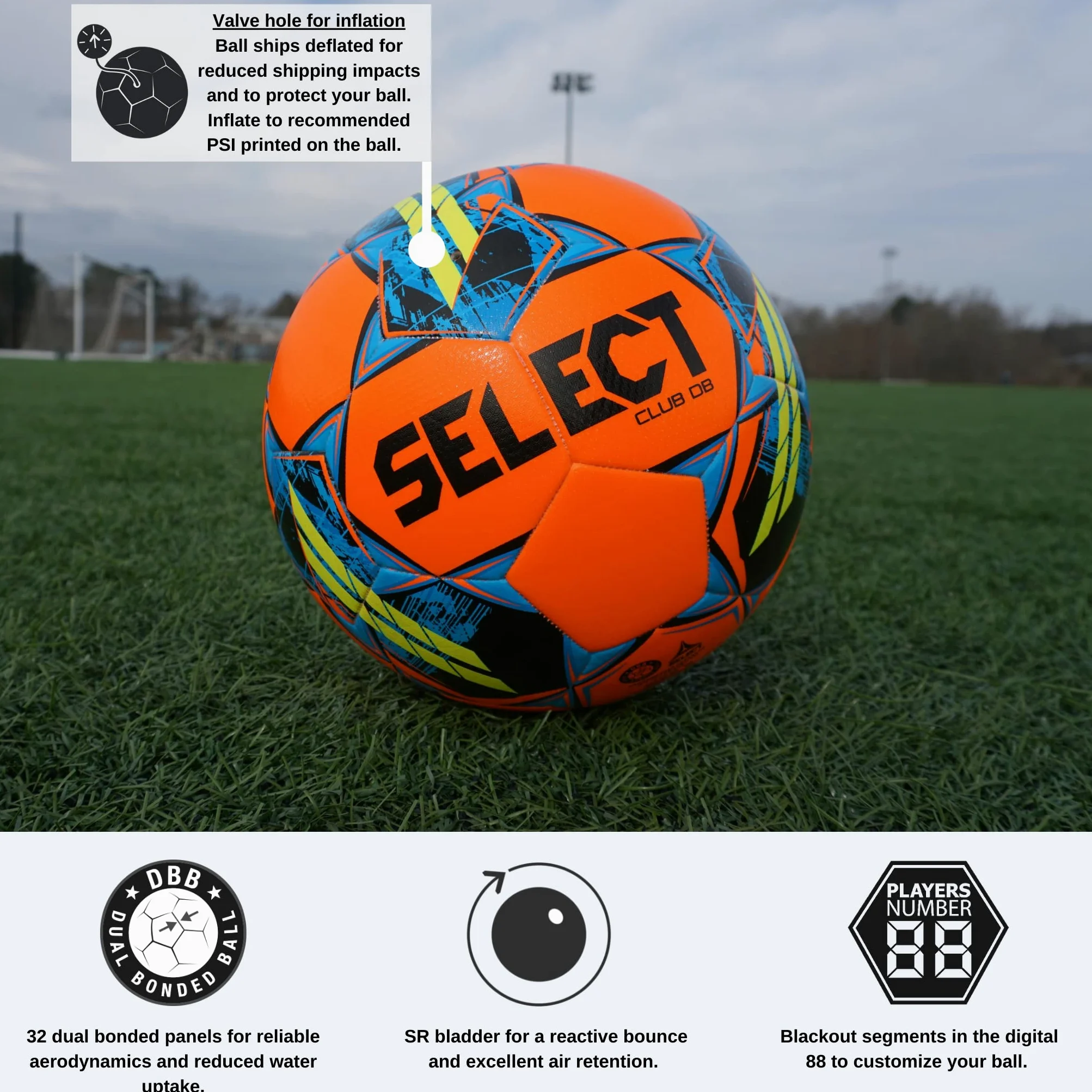 Select Club DB V22 Soccer Ball, White/Green, Size 5