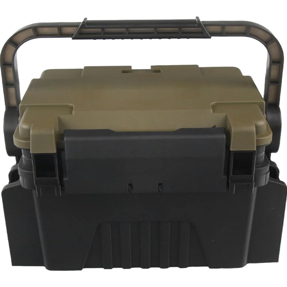 Caja de aparejos de pesca de gran capacidad con particiones ajustables para almacenamiento de señuelos de pesca en el mar y diseño de asiento en color negro (pequeño negro)