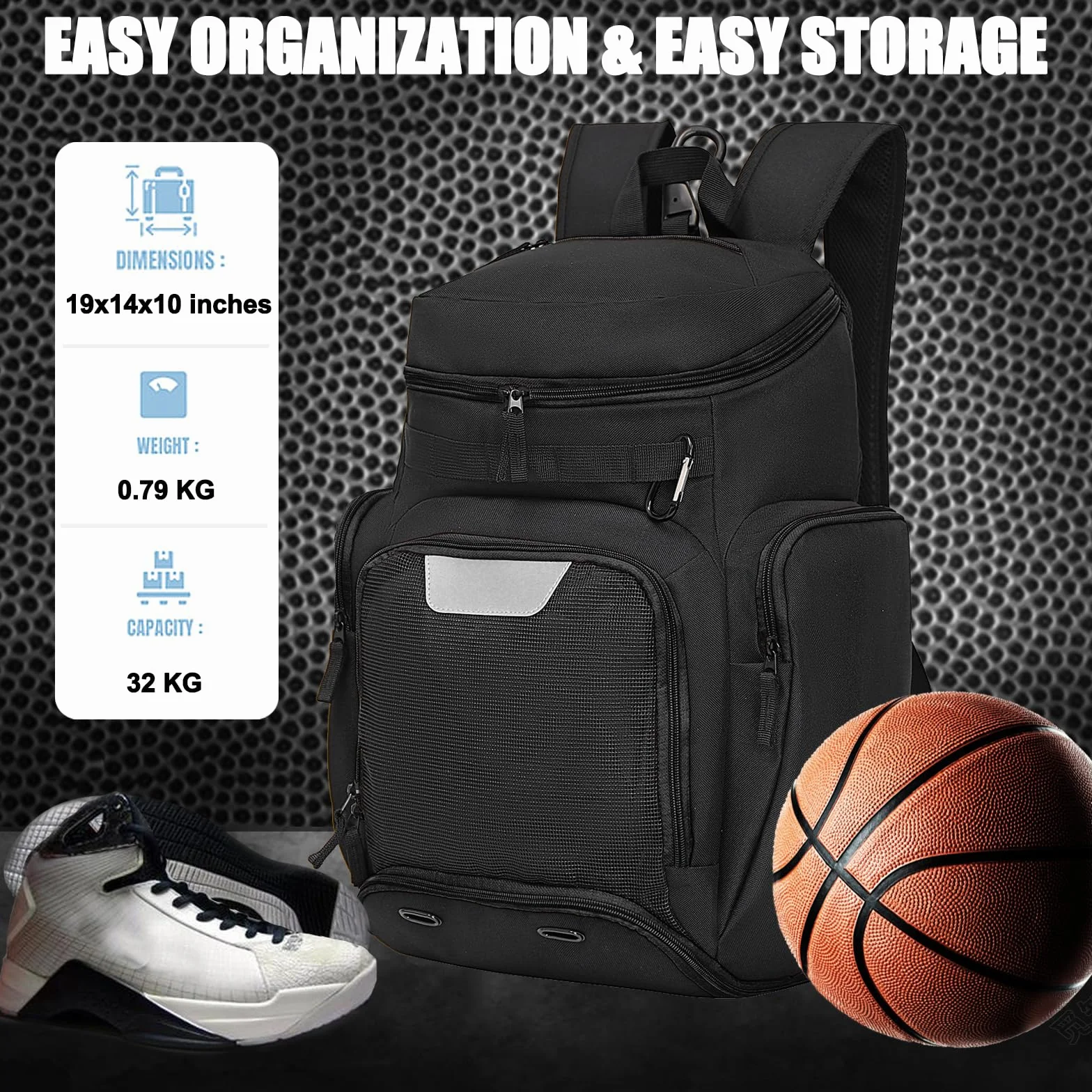 LARIPOP Mochila de Baloncesto Grande, Bolsa de Deporte con Compartimento para Pelotas y Zapatos