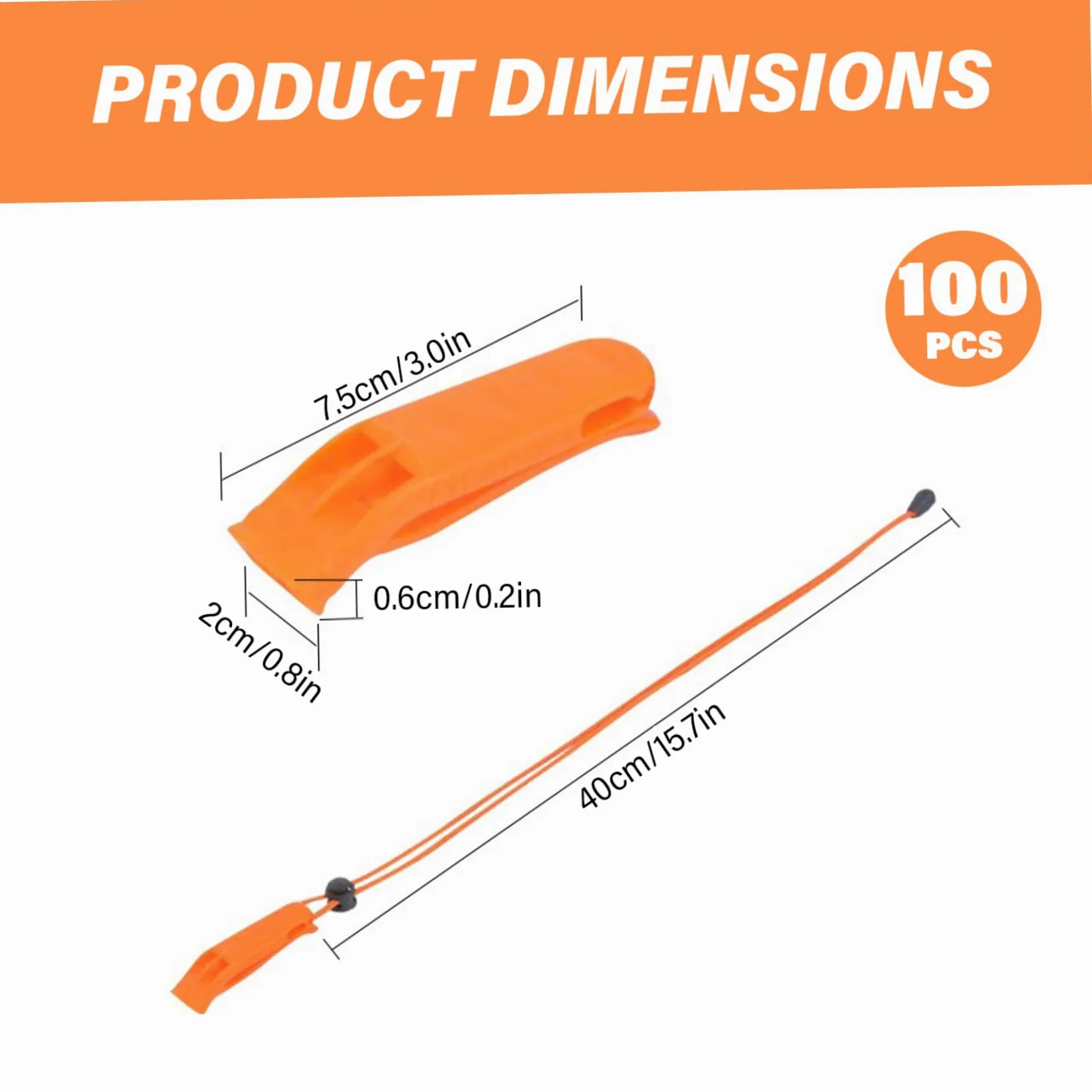 Jorzer Silbato de Emergencia 100PCS Silbato de Seguridad de plástico Ruidoso con cordón Equipo de Supervivencia para Kayak, canotaje, Barco de Pesca, Camping, Senderismo, Caza-