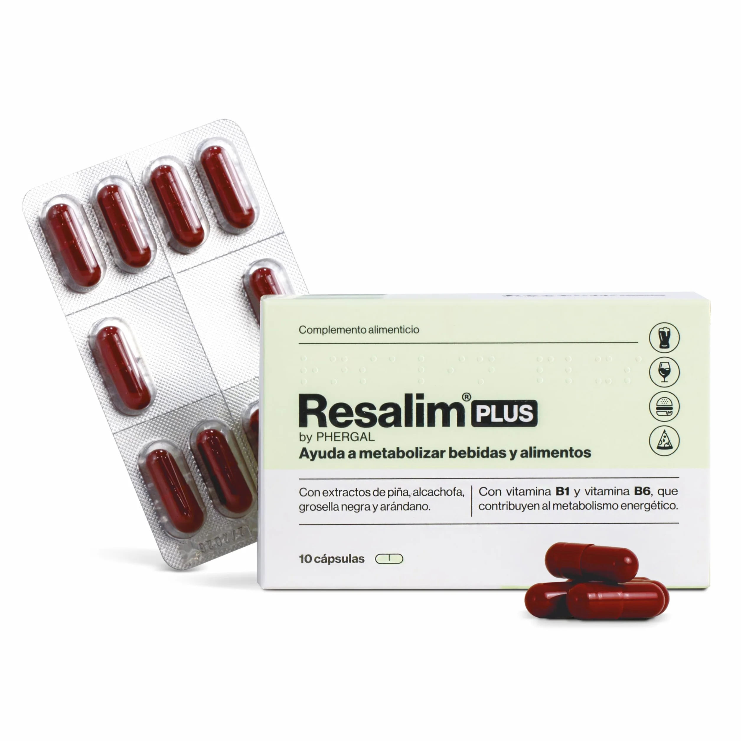 ResalimPLUS Complemento Alimenticio 10 Comprimidos para Metabolizar Bebidas y Alimentos