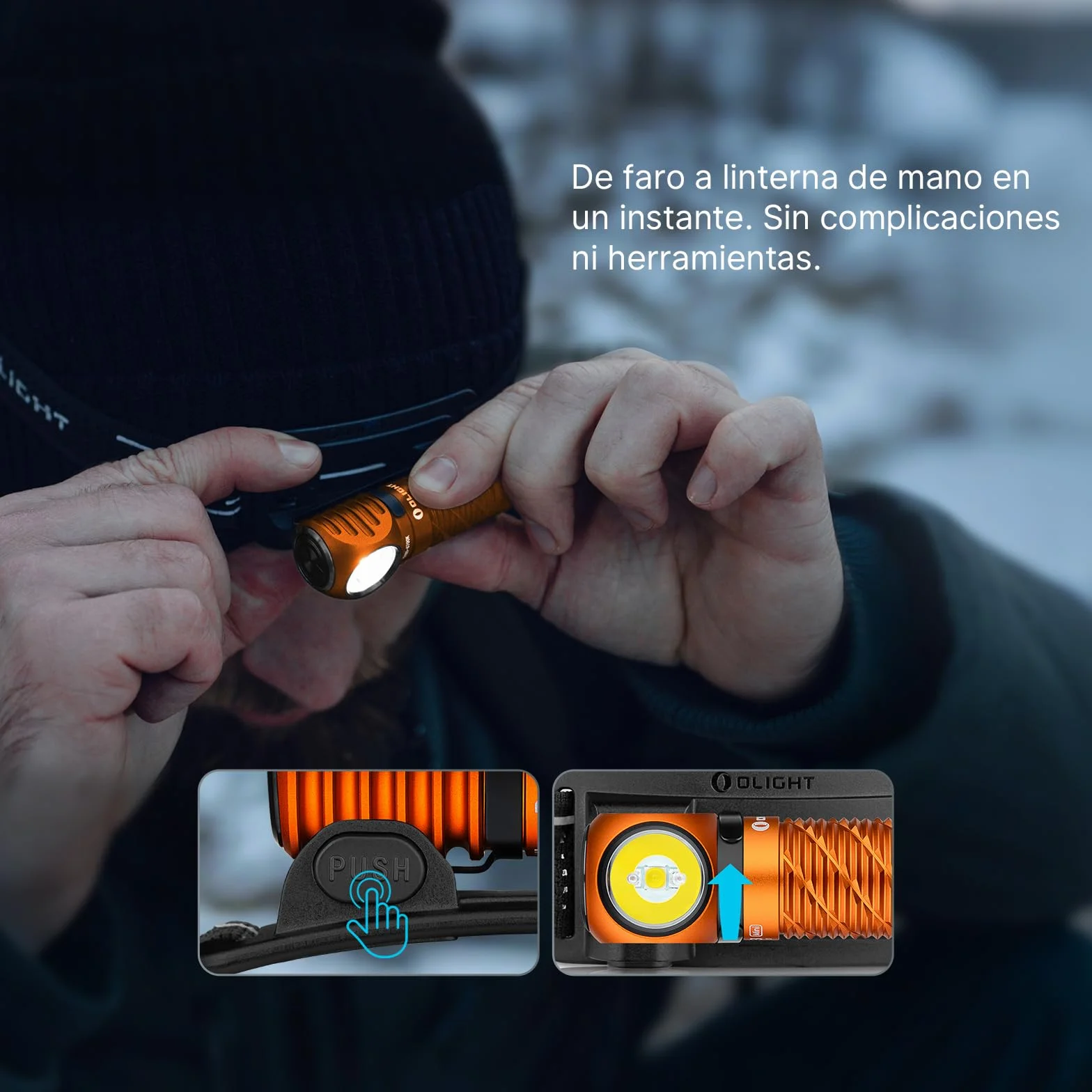 OLIGHT Perun 3 Mini Linterna Frontal LED Recargable 1250 Lúmenes 155 Metros Blanco Frío Naranja