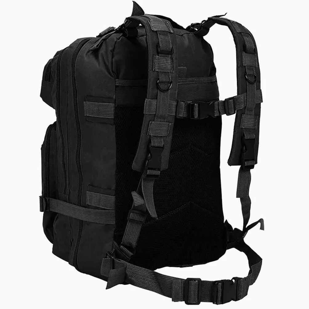 Mochila estilo ejército 50L negro para exterior, senderismo, viajes, escuela, trabajo, ocio, deportes, trekking, bicicleta, equipaje de mano, impermeable, antirrobo, mujer, hombre, niños