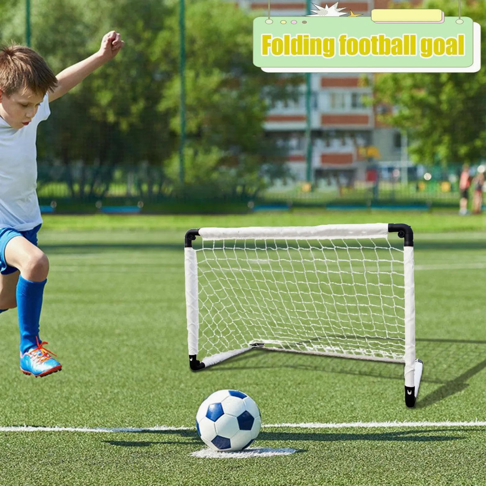 Portería de fútbol para niños, portería de fútbol juvenil con bomba de balón, bolsa de transporte, red de práctica, equipo de entrenamiento de fútbol plegable para patio, jardín, parque