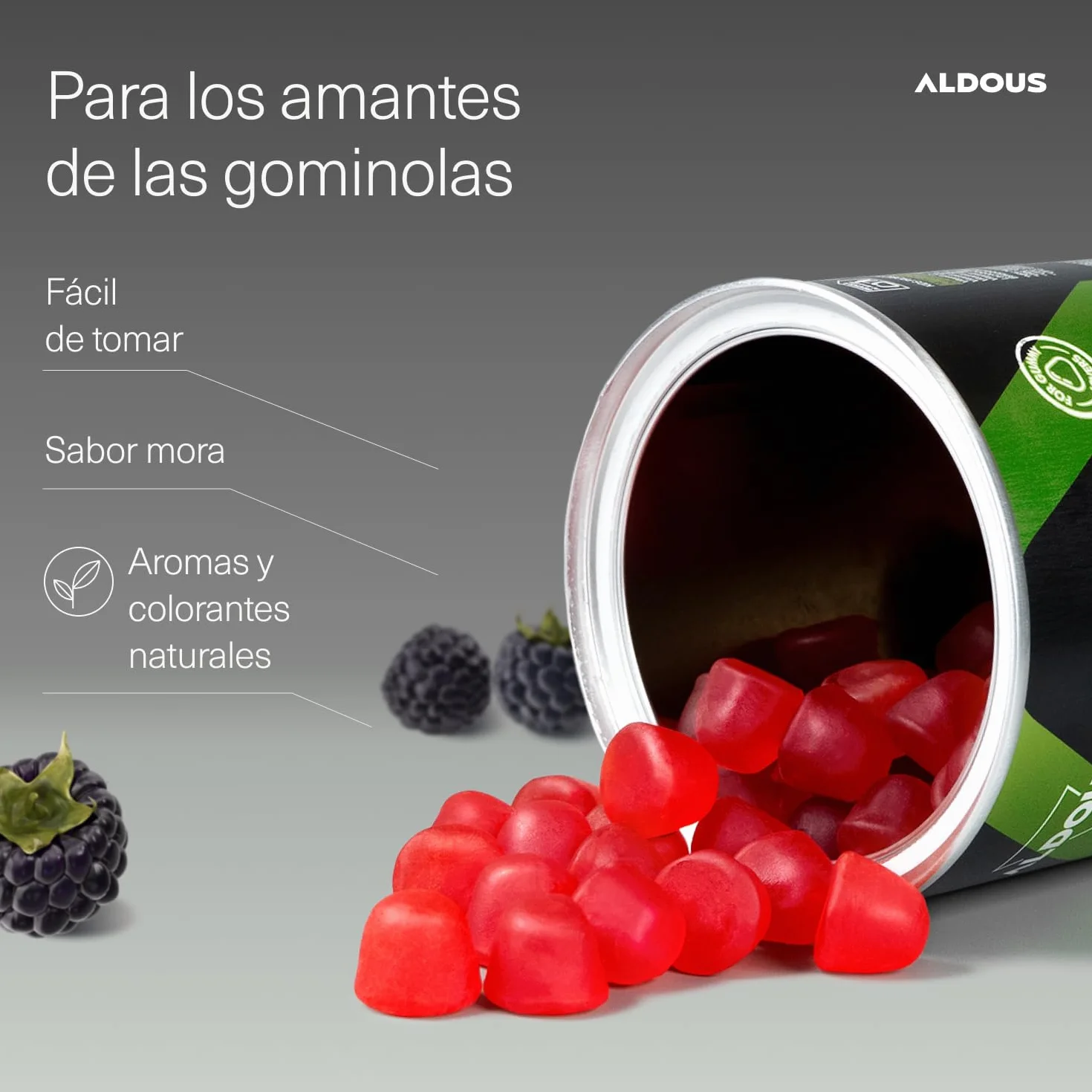 ALDOUS Probióticos Intestinales Gominolas 120 Gummies Sabor Natural Mora Flora Intestinal Bifidobacterium Lactobacillus
