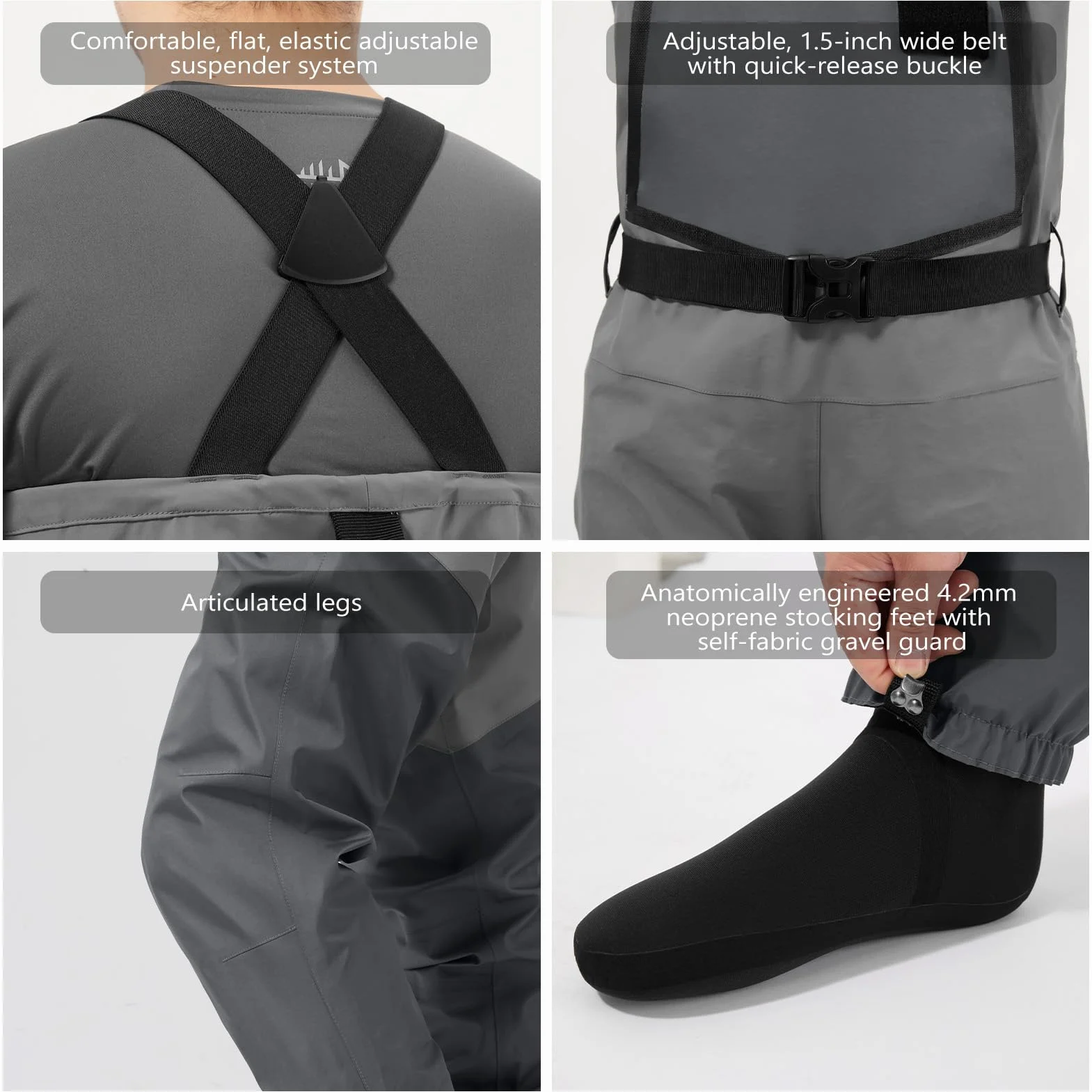 Bassdash Flex Hombre de Nylon Transpirable Vadeadores de Pecho Impermeable de Pesca con Mosca Calcetín de Pie para la Caza de Peso Ligero