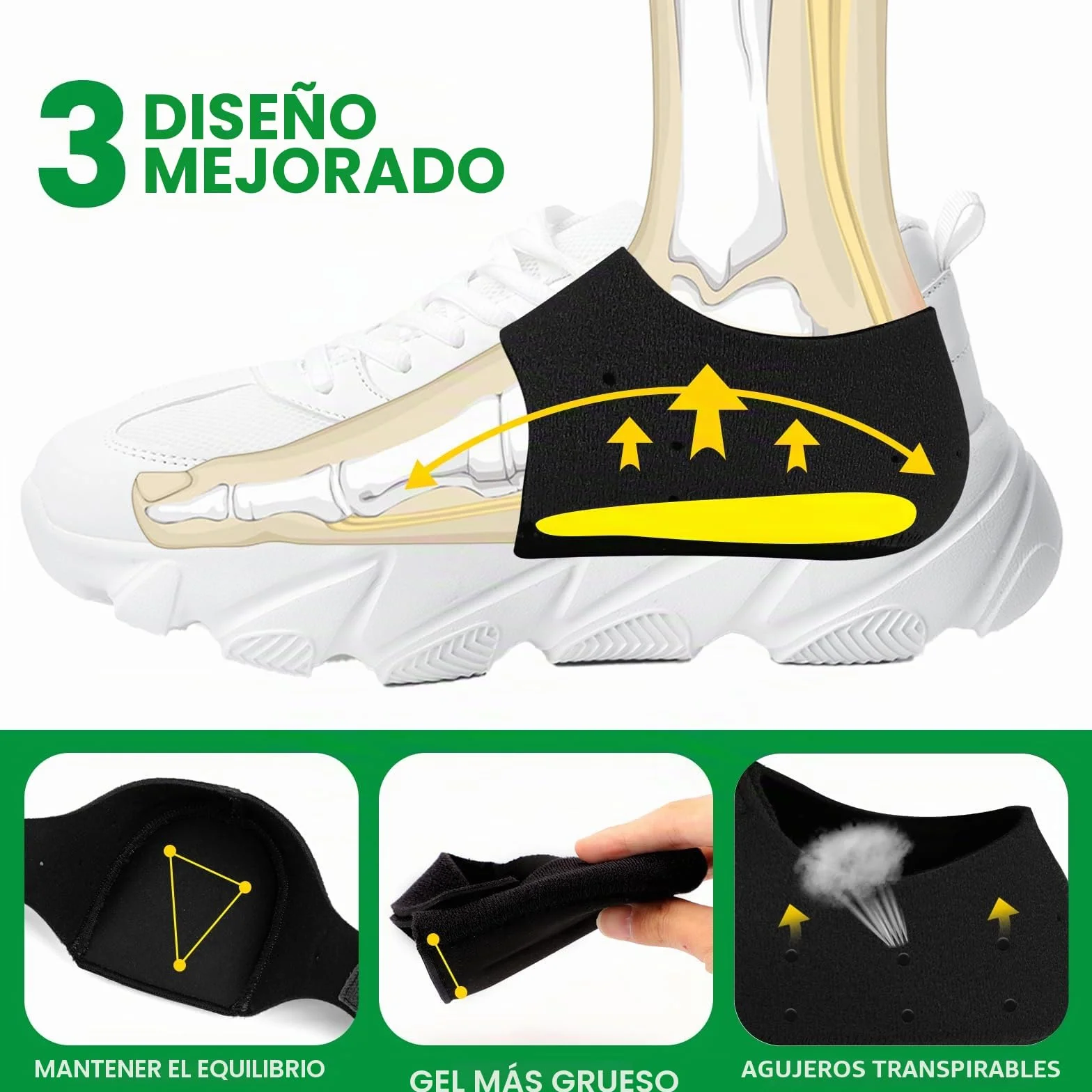 Protector de talón de gel Fascitis plantar Bukihome Copa de talón alivia dolor talón almohadilla apoyo Negro 36-41