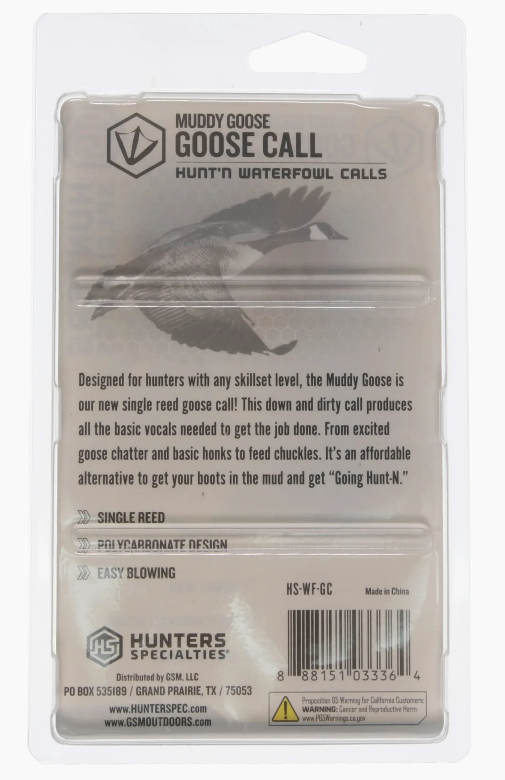 Hunters Specialties Muddy Single Reed Llamada de Pato, Unisex, Negro