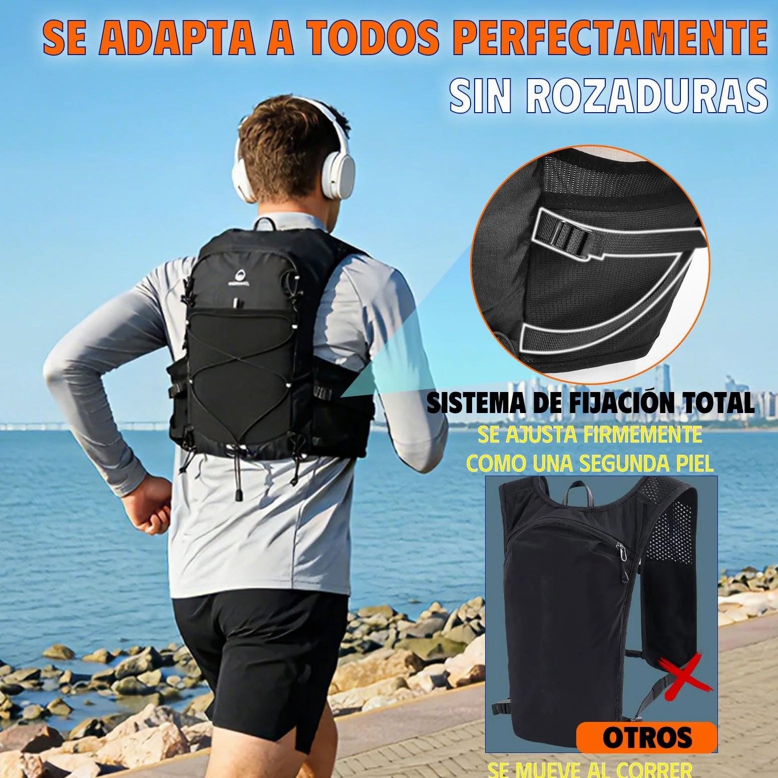 Chaleco Running Hombre Mujer con 2 Botella 500ml y Luz LED Recargable, Chaleco Hidratacion Trail Running, Mochila Hidratacion Running Vest Mochila Running para Correr Senderismo Montaña