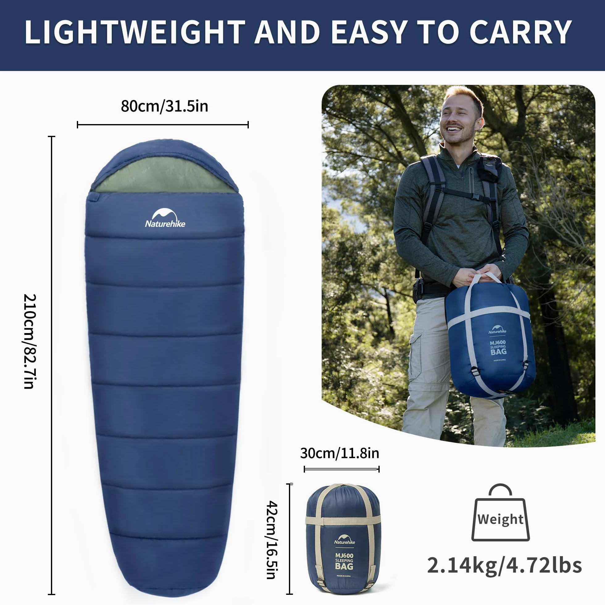 Naturehike Saco de dormir para clima frío, saco de dormir de 0 grados para clima frío, saco de dormir de algodón de invierno para adultos para senderismo y camping, MJ600 azul