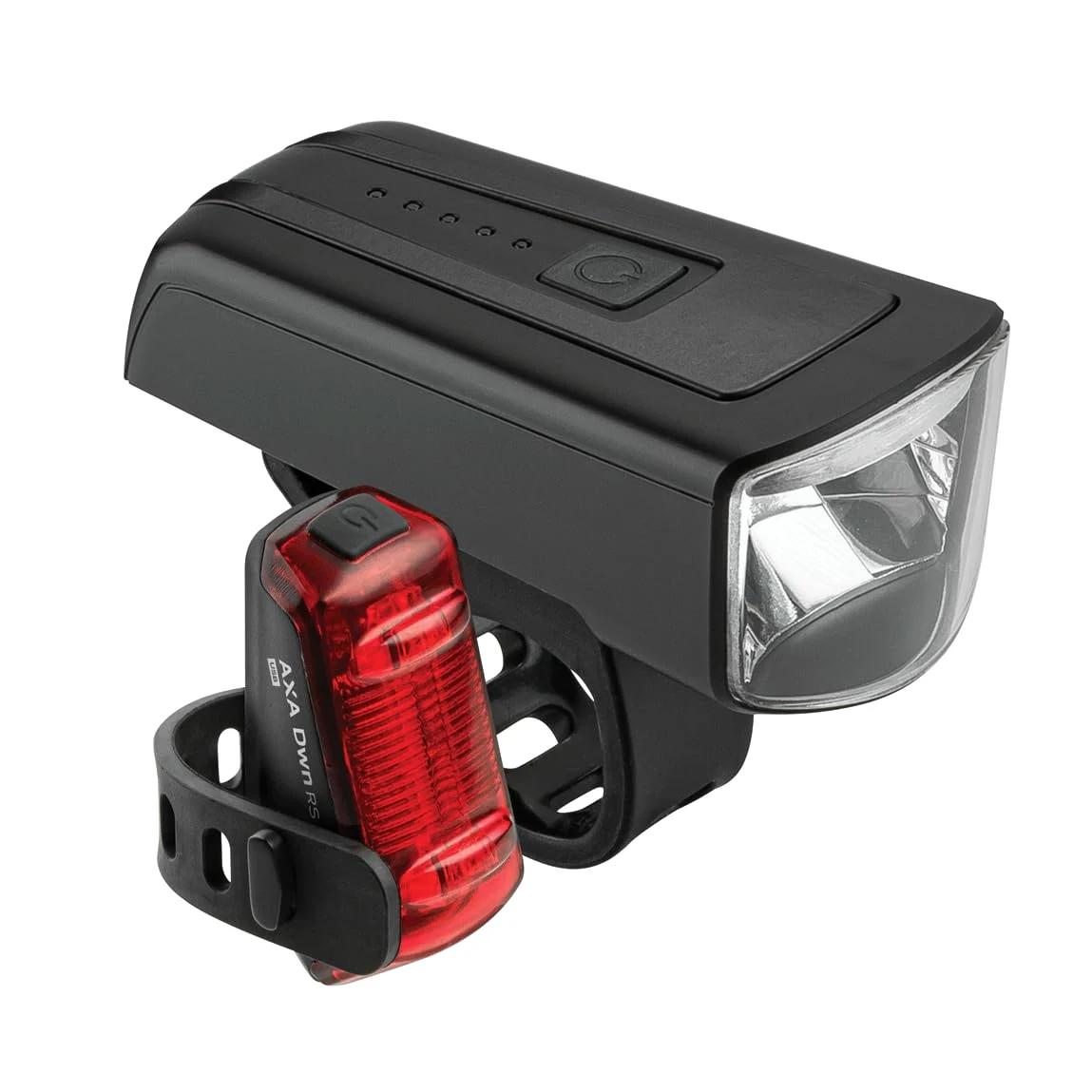 AXA Juego de Luces para Bicicleta Dwn 70 Lux – Recargable por USB – 20 Horas de duración – Indicador de batería – Homologado StVZO