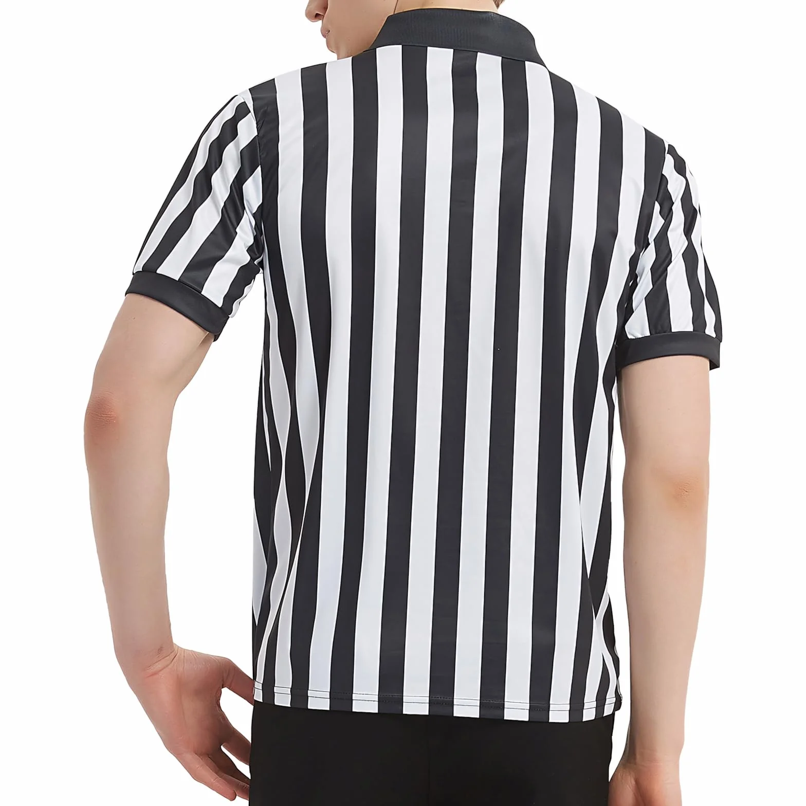 TopTie Camisetas árbitro Disfraz árbitro Personaliza Camiseta Polo T-Shirts Manga Corta con Cremallera 1/4 Camiseta Rayas Negras y Blancas