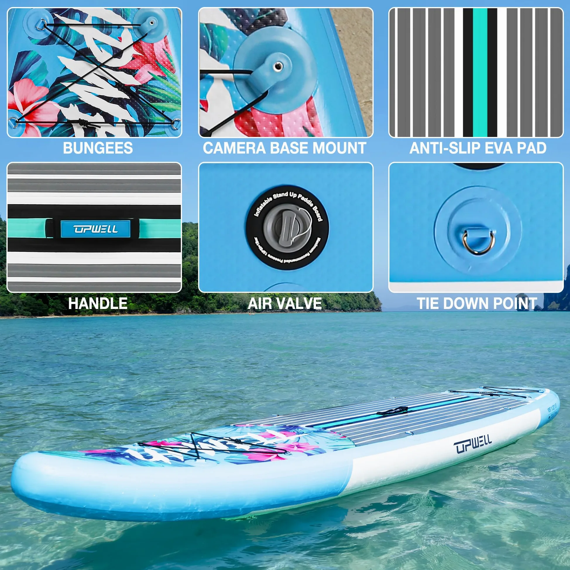 UPWELL 320 cm/335 cm Stand Up Paddle Board Sup inflable con sup Accesorios incluidos asiento para kayak, mochila, remo 2 en 1, correa, bomba de mano, aletas