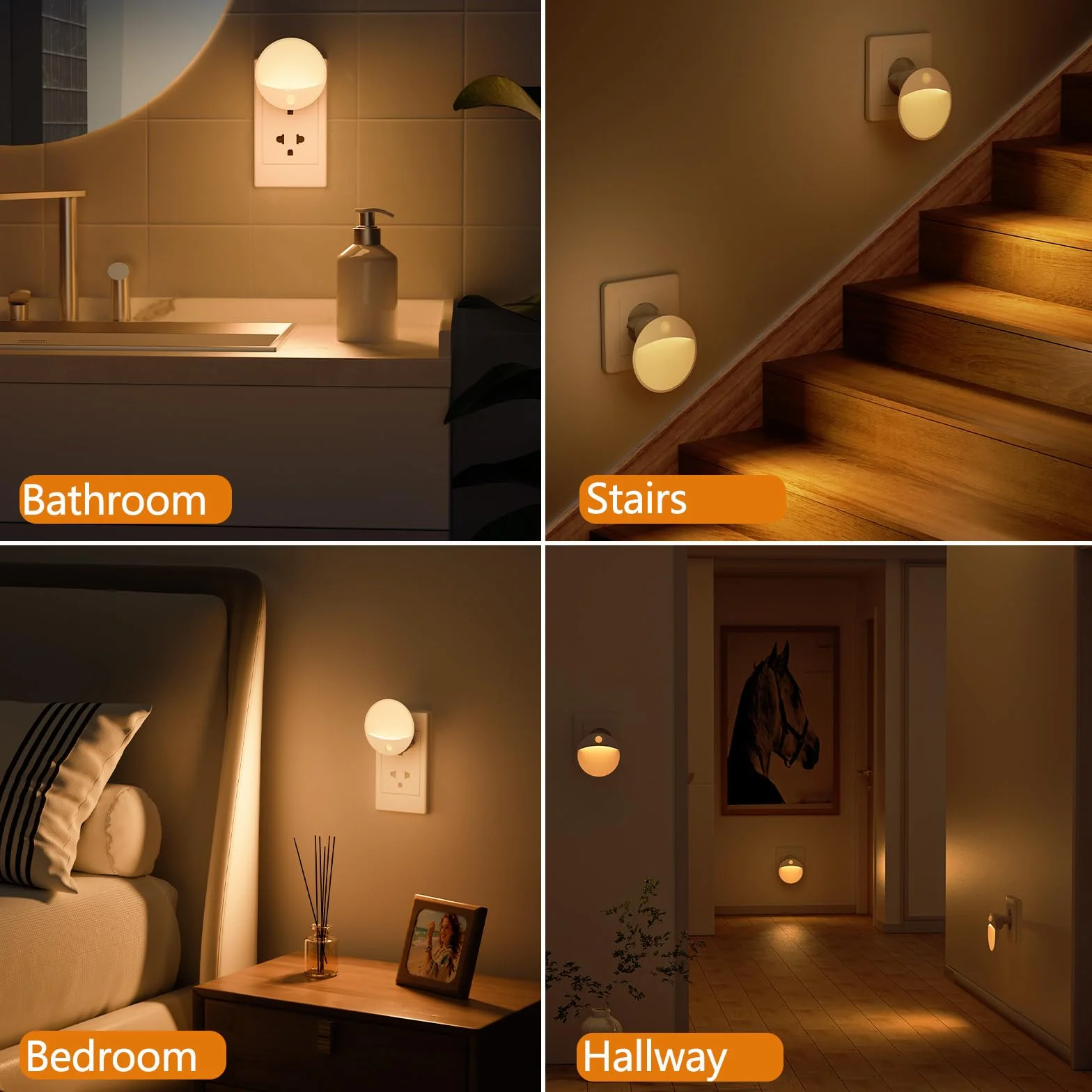 Luz Nocturna LED Enchufable con Sensor de Movimiento y Crepuscular, Brillo Regulable, 2 Unidades