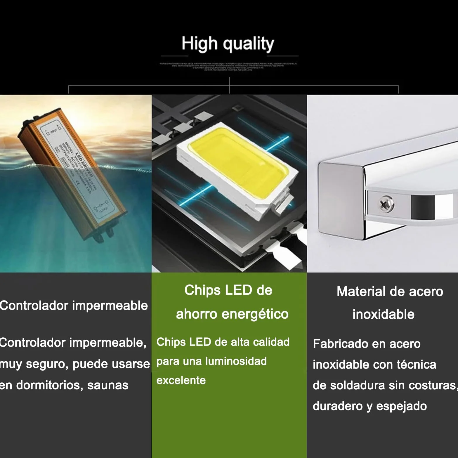 Lámpara de Pared LED IP44 42cm 9W Acero Inoxidable Espejo de Baño Blanco