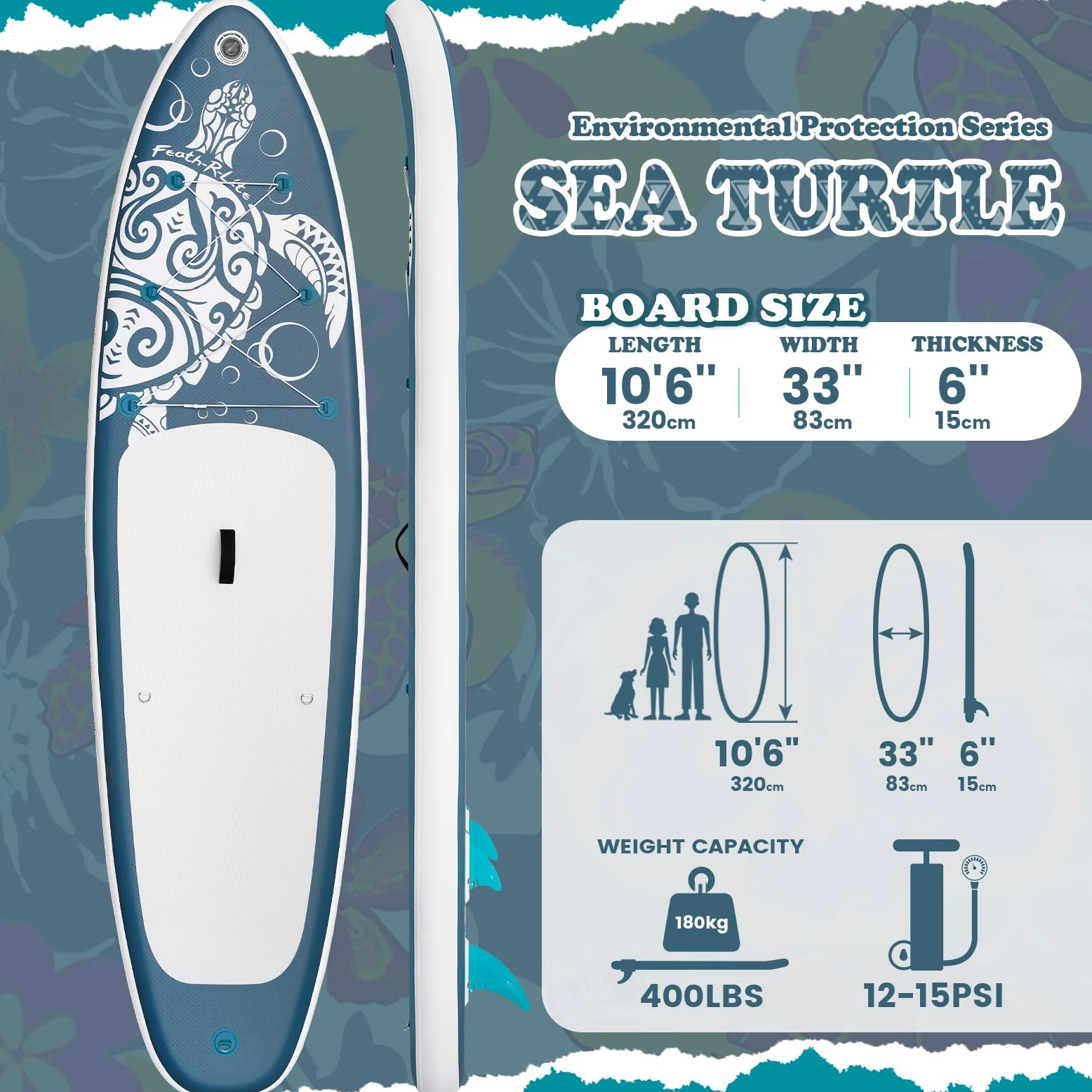 FEATH-R-LITE Inflatable Stand Up Paddle Board Ultra-Light Paddleboards - Sup Accessories Adjustable Paddle, Pump, Backpack, Leash, Fins for All Skill Levels