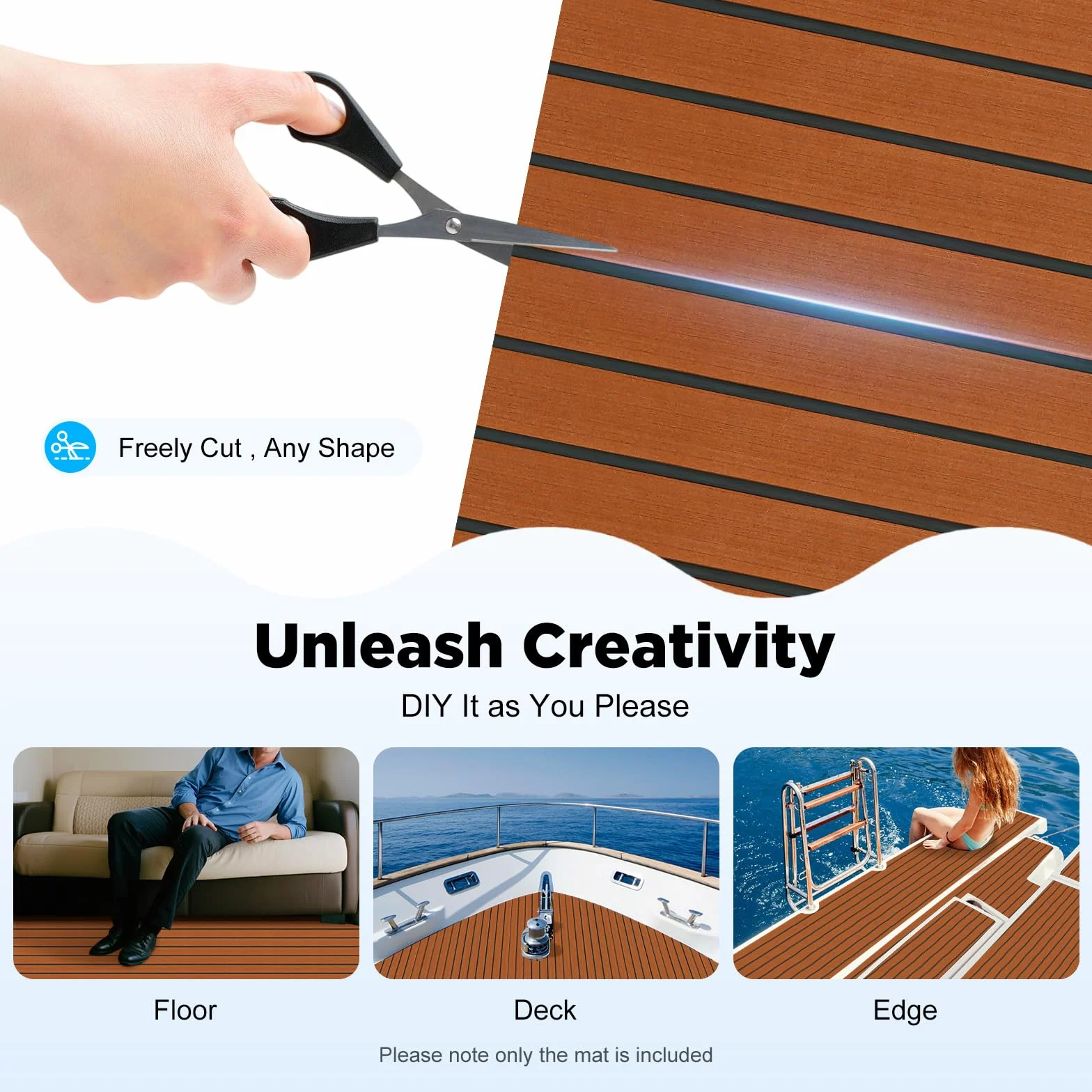 Alfombra antideslizante para barco de EVA, revestimiento de puente para yates, kayak y autocaravanas | Suave confort, corte personalizado, instalación adhesiva, protección del suelo, formato 240 x 60 cm